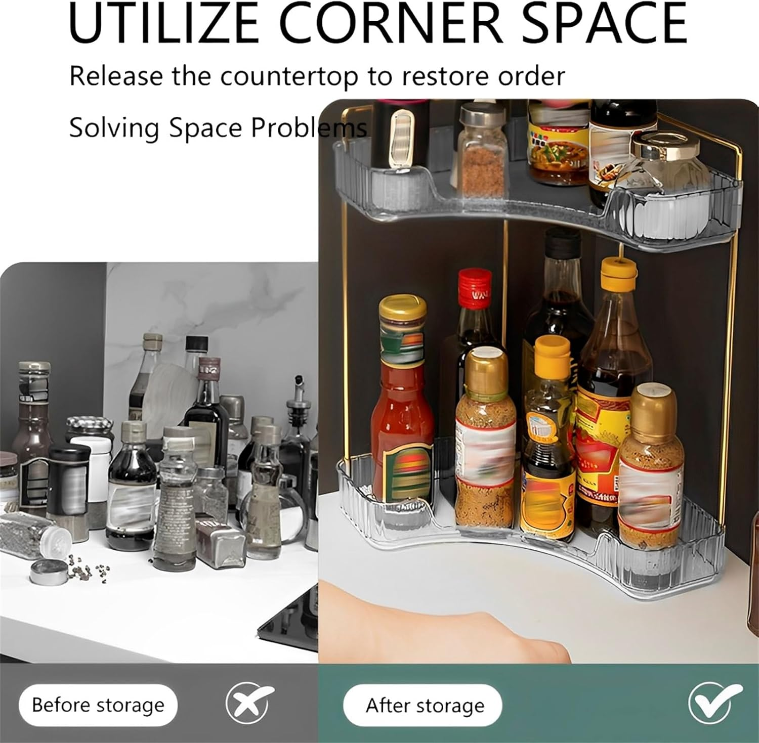 Corner Bathroom Countertop Organizer, Corner Counter Organizer, Cosmetic Storage Rack for Kitchen and Bathroom image number 3