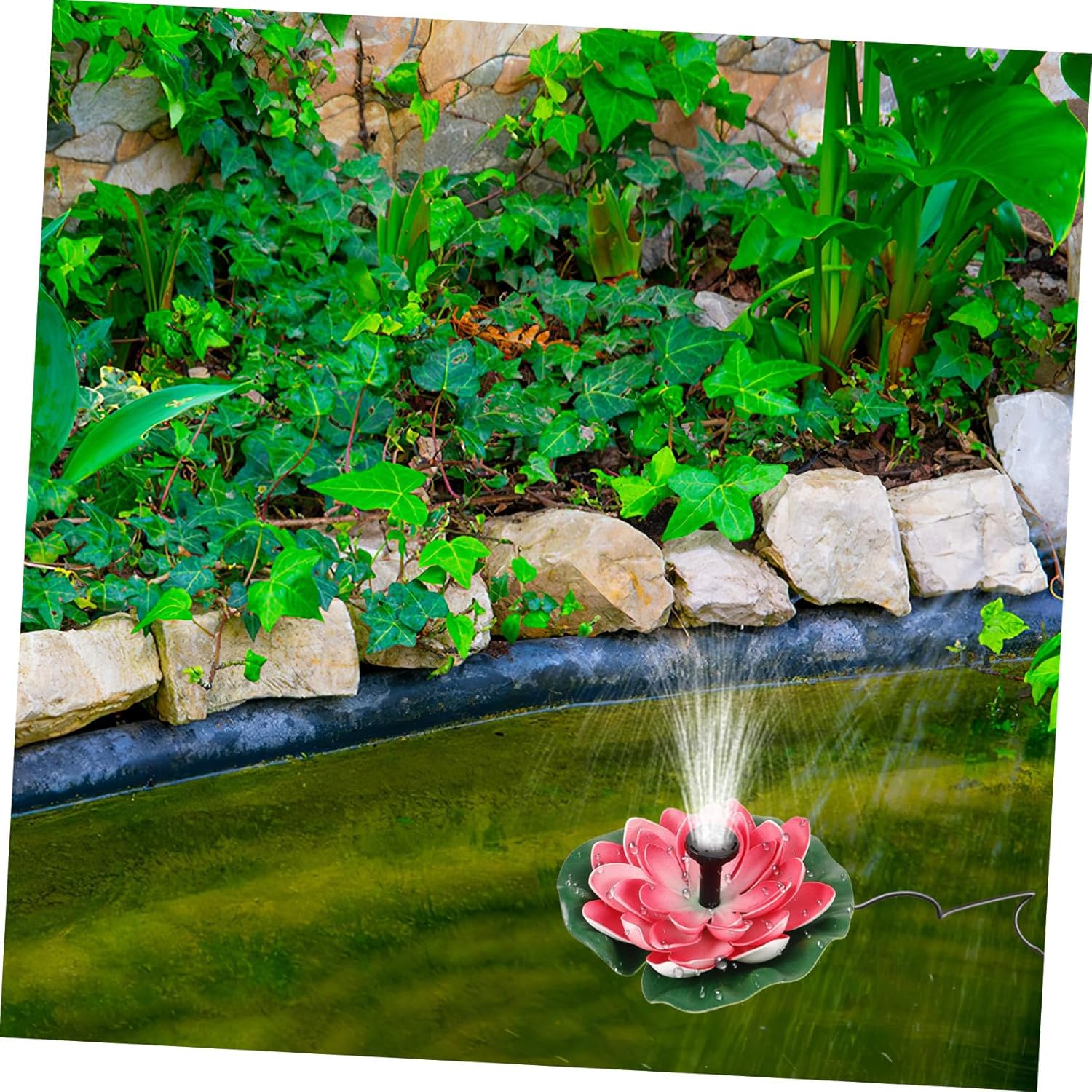 Solar Floating Fountain Lotus Shape Cherry Red Outdoor Water Landscape Pump for Garden Ponds Fishponds Easy to Clean Rust-Resistant Solar Powered image number 1