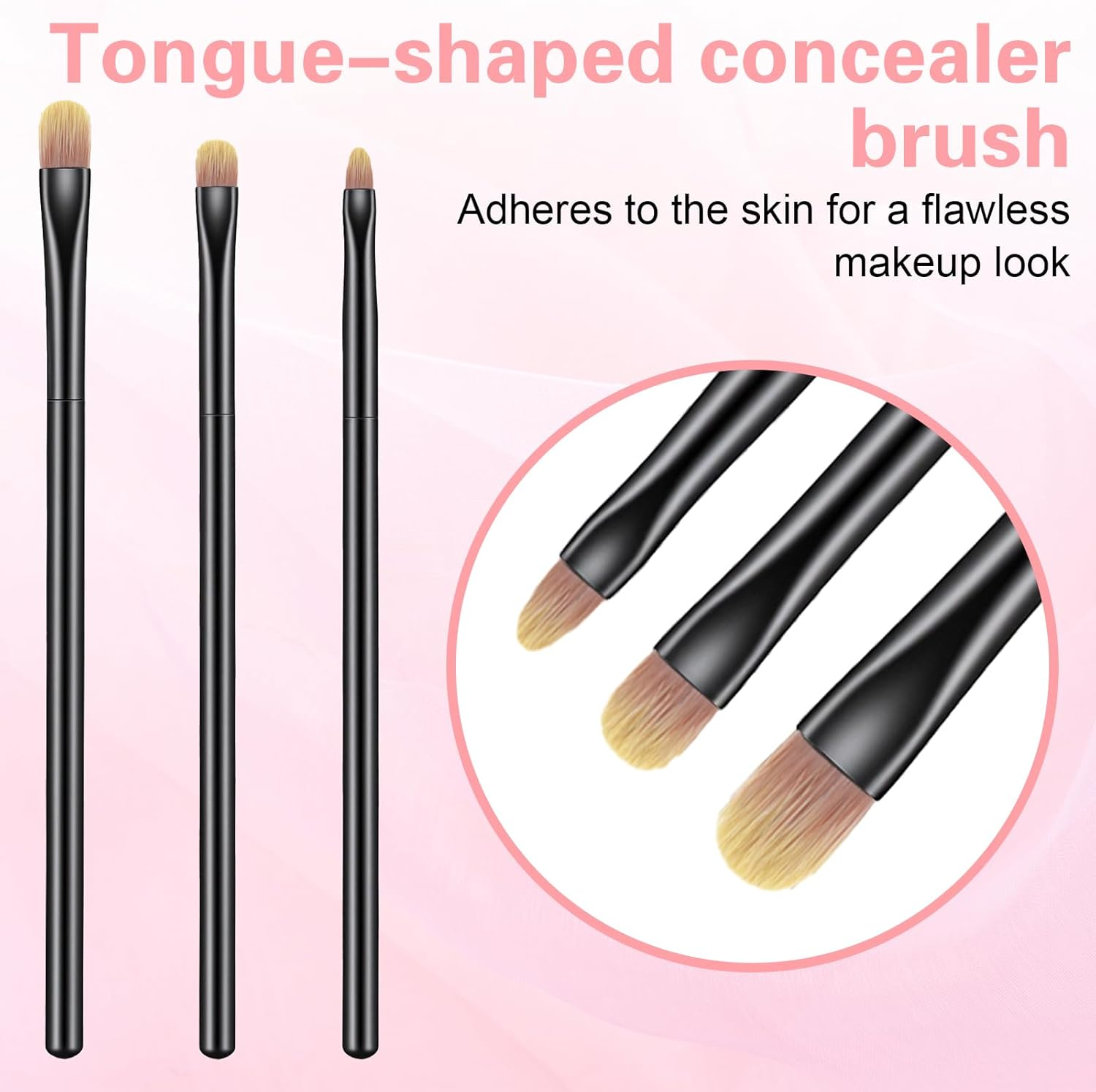 3PCS Flat Concealer Brush Small Black Premium Synthetic Makeup Brushes under Eye, Travel Foundation Make up Brush Set Precise Coverage Dark Circles Face Contour Blending Brushes(3 Sizes) image number 4
