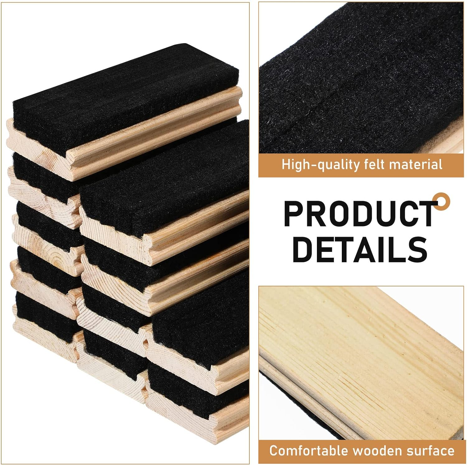Felt Campus Style Erasers, Cleaner Dusters Felt Chalkboard Eraser for Kids Wood Chalk Eraser for Chalkboard Cleaners Dusters for Markers White Black Boards Paint School Students Teachers (12) image number 4