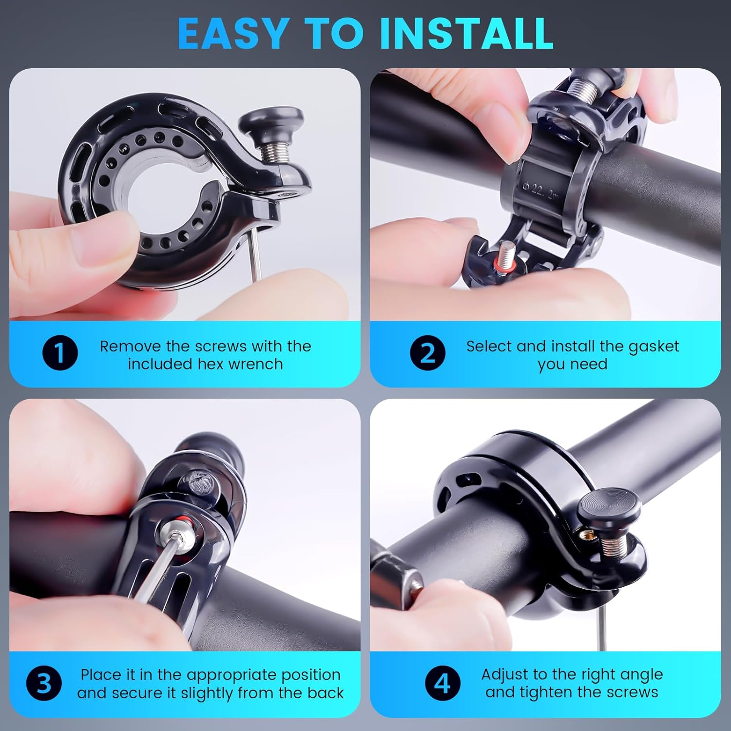 RAVEMEN Q1 Bike Bell - Hidden Design, Lightweight, High Volume, Clear Sound, Aluminum Alloy, Compatible with Mountain Bike, and Cross Bike, Fits Handlebar Inner Diameter 22-31.8Mm image number 2