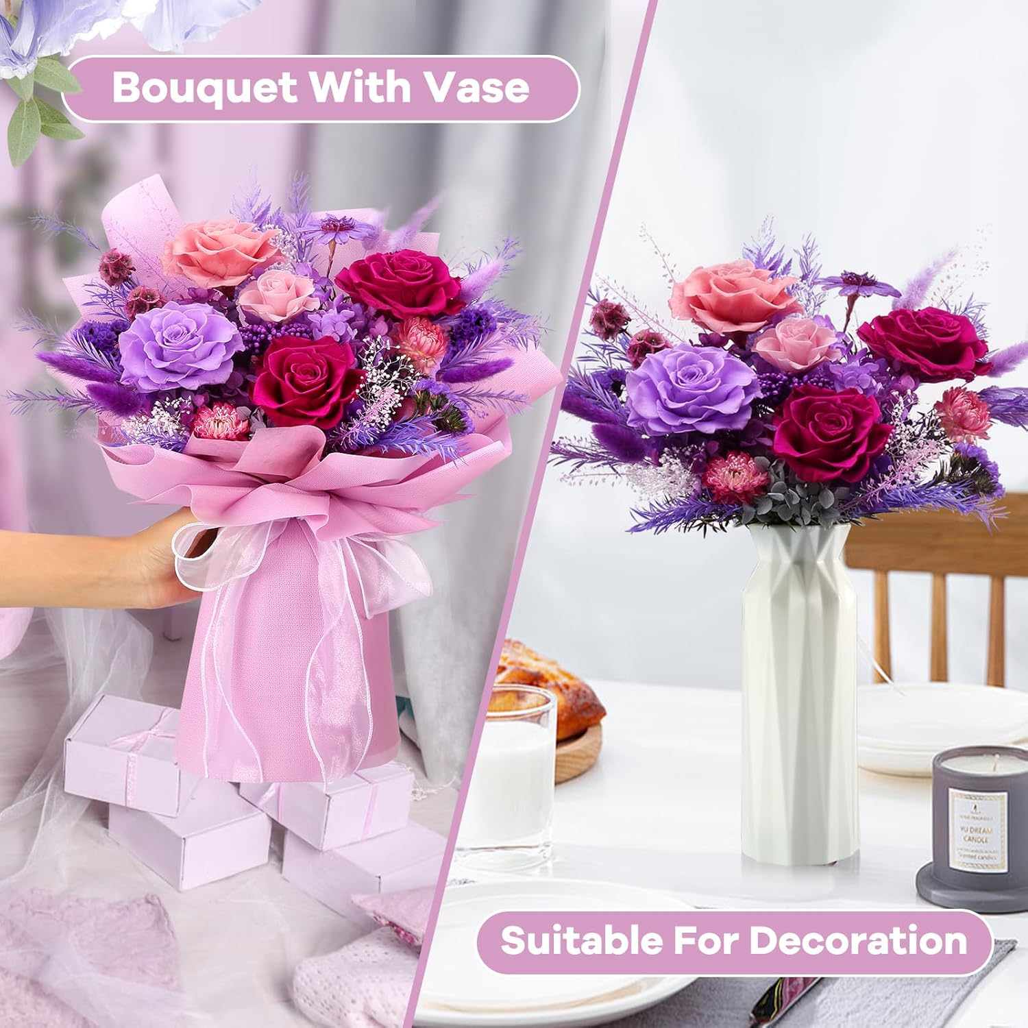 Bloom&rsquo;S Diary Preserved Purple Flowers Bouquet, Flowers for Delivery Prime, Birthday Gifts, Women, Wife, Her (Purple) image number 3