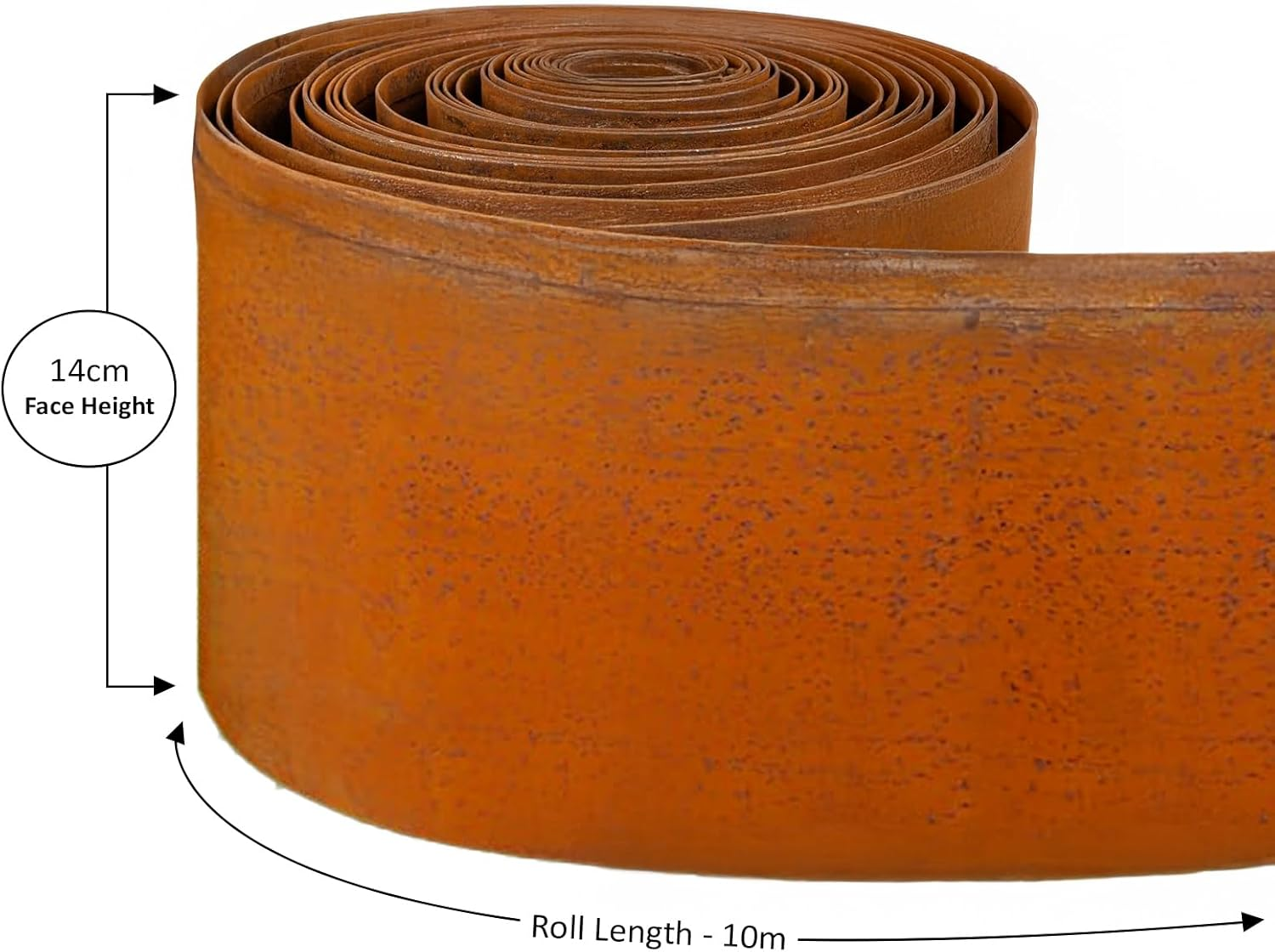 Corten Steel Metal Lawn Edging 10 Metre (33Ft), Roll, Pre-Rusted Metal Garden Edging 14 Cm High, Easy to Install Garden Edge Border, Safety Gloves Included (Rust, 10M) image number 3