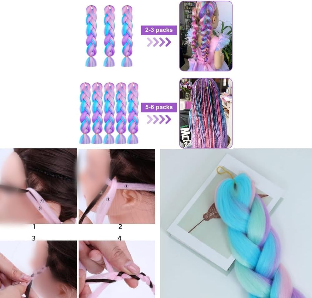 Beiqilian Colorful Hair Extensions,2 Pack Coloured Jumbo Braiding Hair,Colorful Hair Extensions,Upgrade Long Braiding Hair Synthetic Hair Extensions Braid Synthetic Fiber Hair for Women Girl image number 4