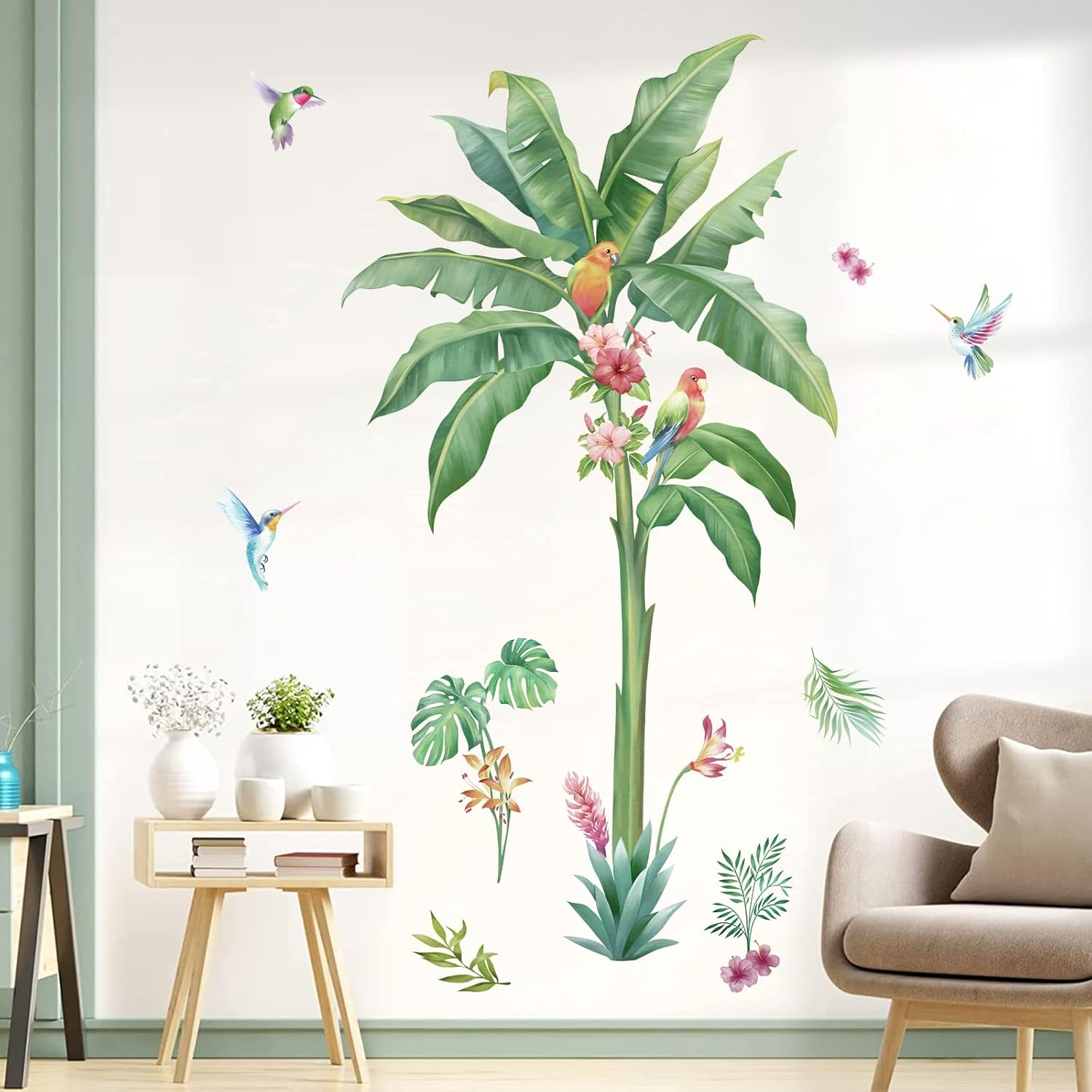 Wondever Boho Palm Tree Wall Stickers Large Tropical Sunset Peel and Stick Art Decals for Living Room Bedroom TV Background (H: 63.8 Inch) (WD-232-0148A)