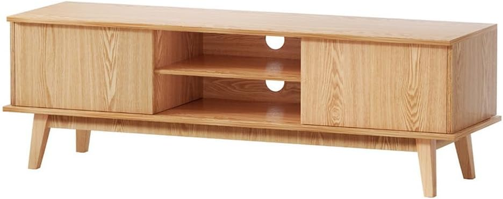 Artiss TV Unit Cabinet Entertainment Units, 140Cm Wooden Stand Table Cabinets Open Storage Shelf Organiser Cupboard Home Living Room Bedroom Furniture, with 2 Cabinets and Open Shelves Pine image number 1