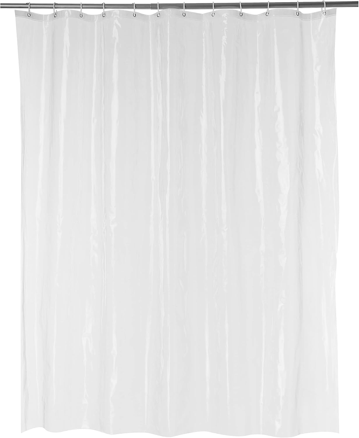 Amazon Basics 8-Gauge PEVA Shower Curtain or Liner with Mesh Storage Pockets - 183X183 CM, Clear