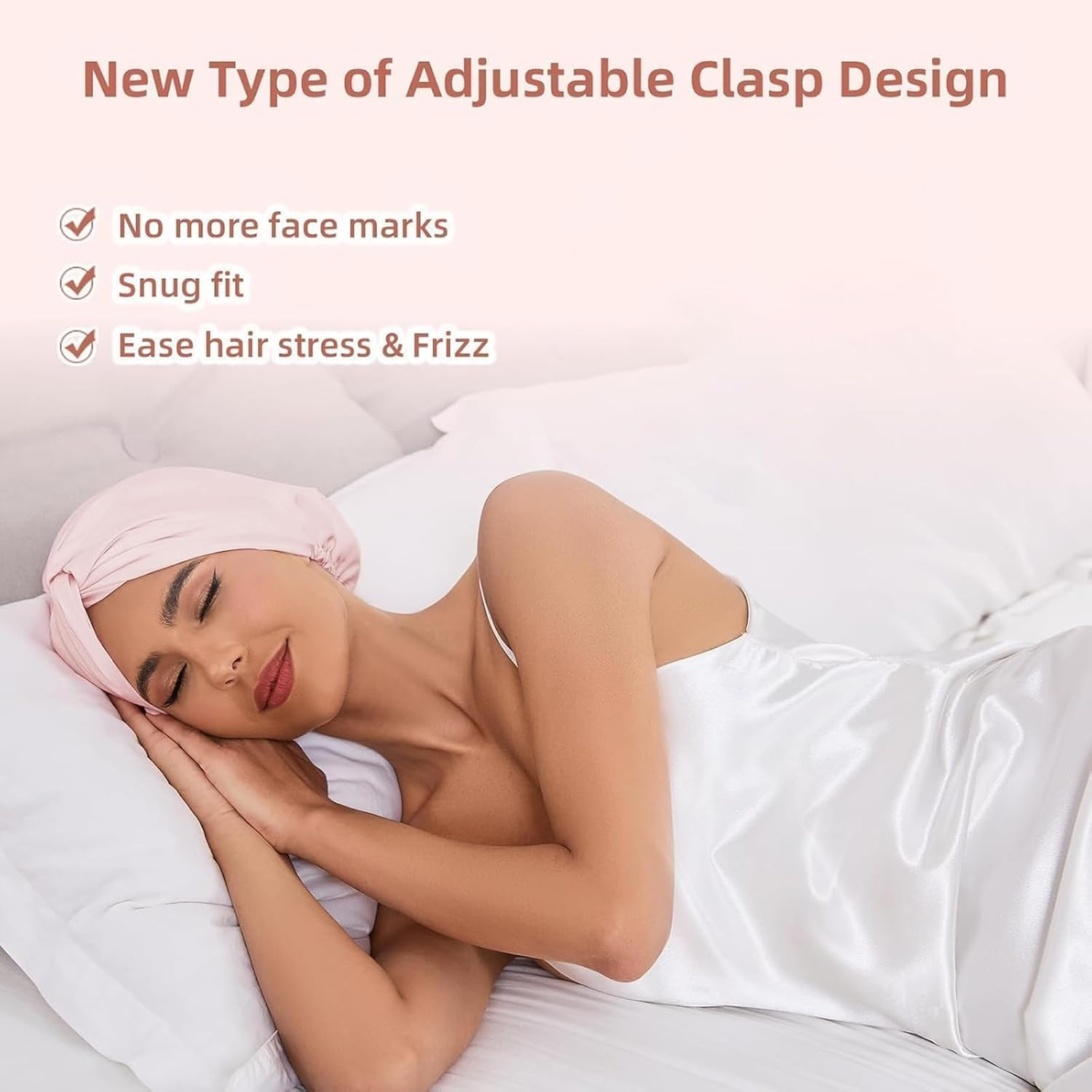 22 Momme 100% Mulberry Silk Bonnet-2Pcs for Sleeping & Women Hair Care, Highest Grade 6A Silk Imitation Hair Wrap for Sleeping with Premium Elastic Stay on Head (Pink) - 2, 2 Black image number 3