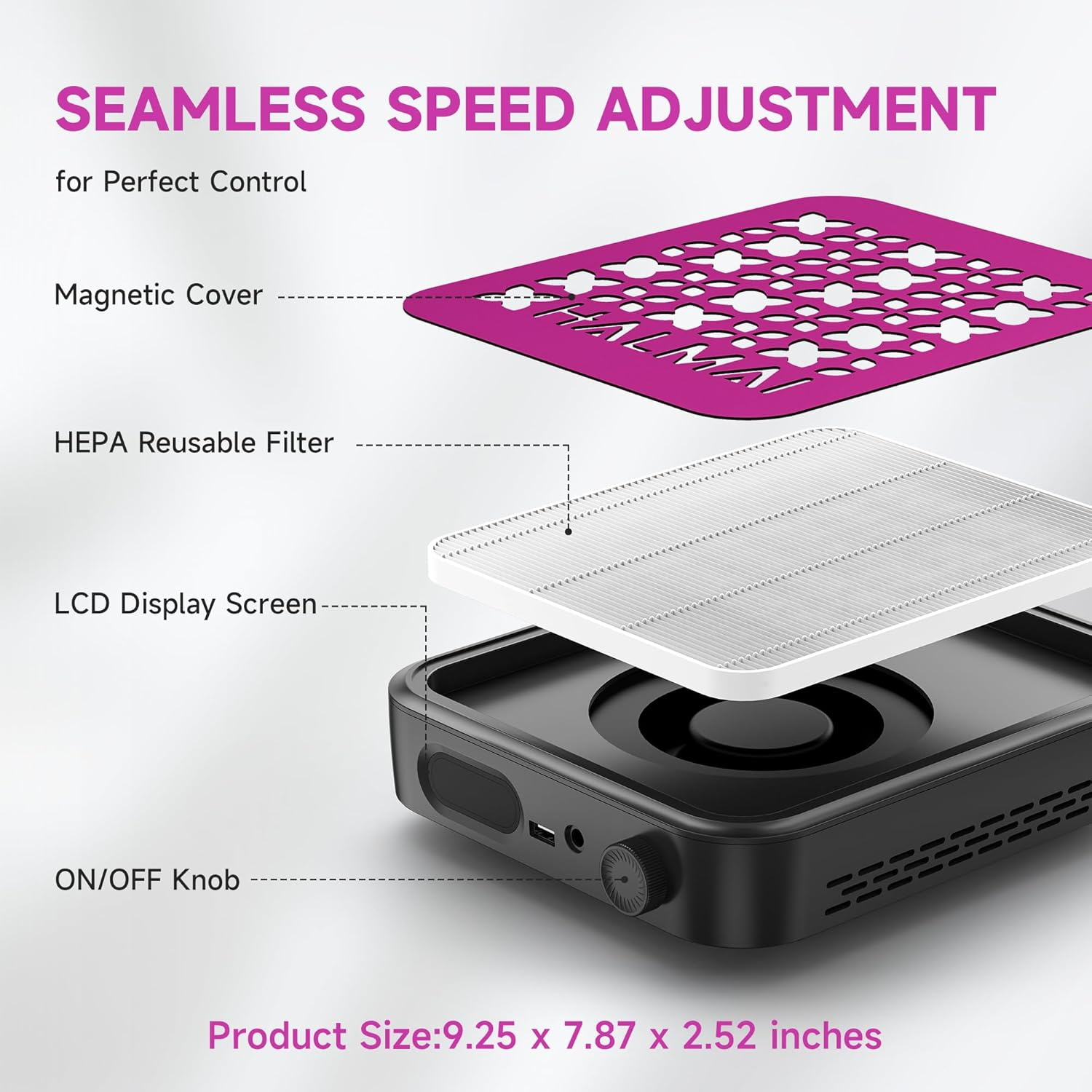 HALMAI Nail Dust Collector - 800Pa Suction & 50K RPM Brushless Motor for Acrylic Nails, Compact Beginner-Friendly Salon Tool with Reusable HEPA Filter (Salon & Home Use) image number 3