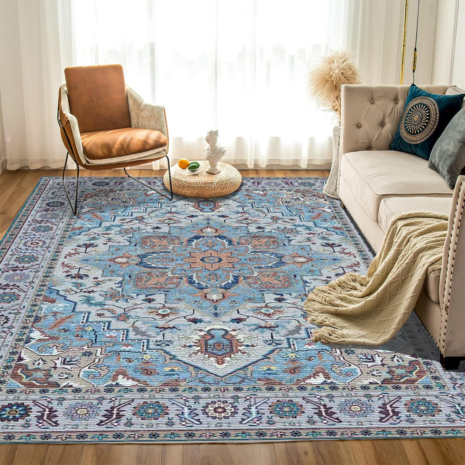 TFMODBFA 200X300Cm Large Area Rug Livingroom Rugs, Non-Slip Washable Rugs Vintage Carpet Mat 6&times;9 Indoor Rugs Modern Soft Abstract Rugs Home Decor(Gray-White)