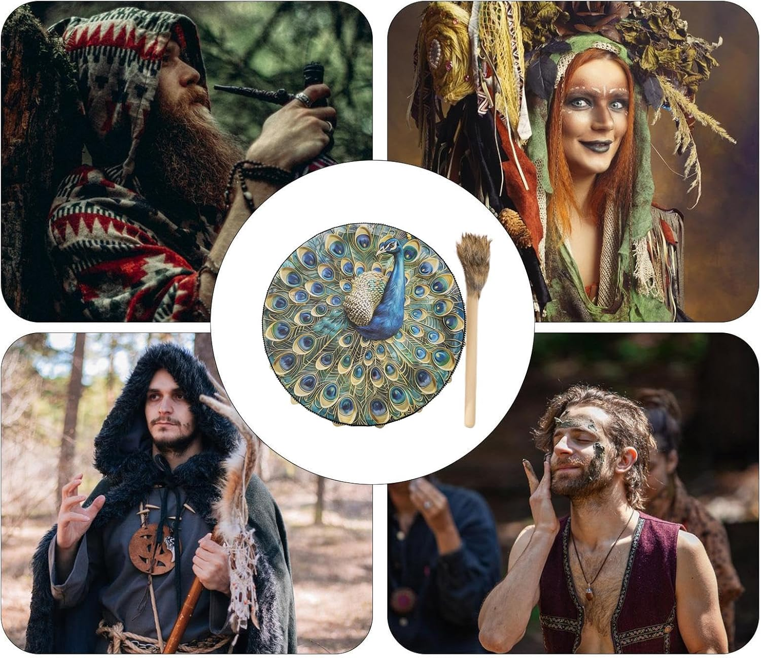 Handmade Shaman Drum - Shaman Drum Native Instruments,Shamanic Drums 9.8 Inch Sound Healer, Shaman Tools for Spiritual Music, Reflection Meditation image number 5