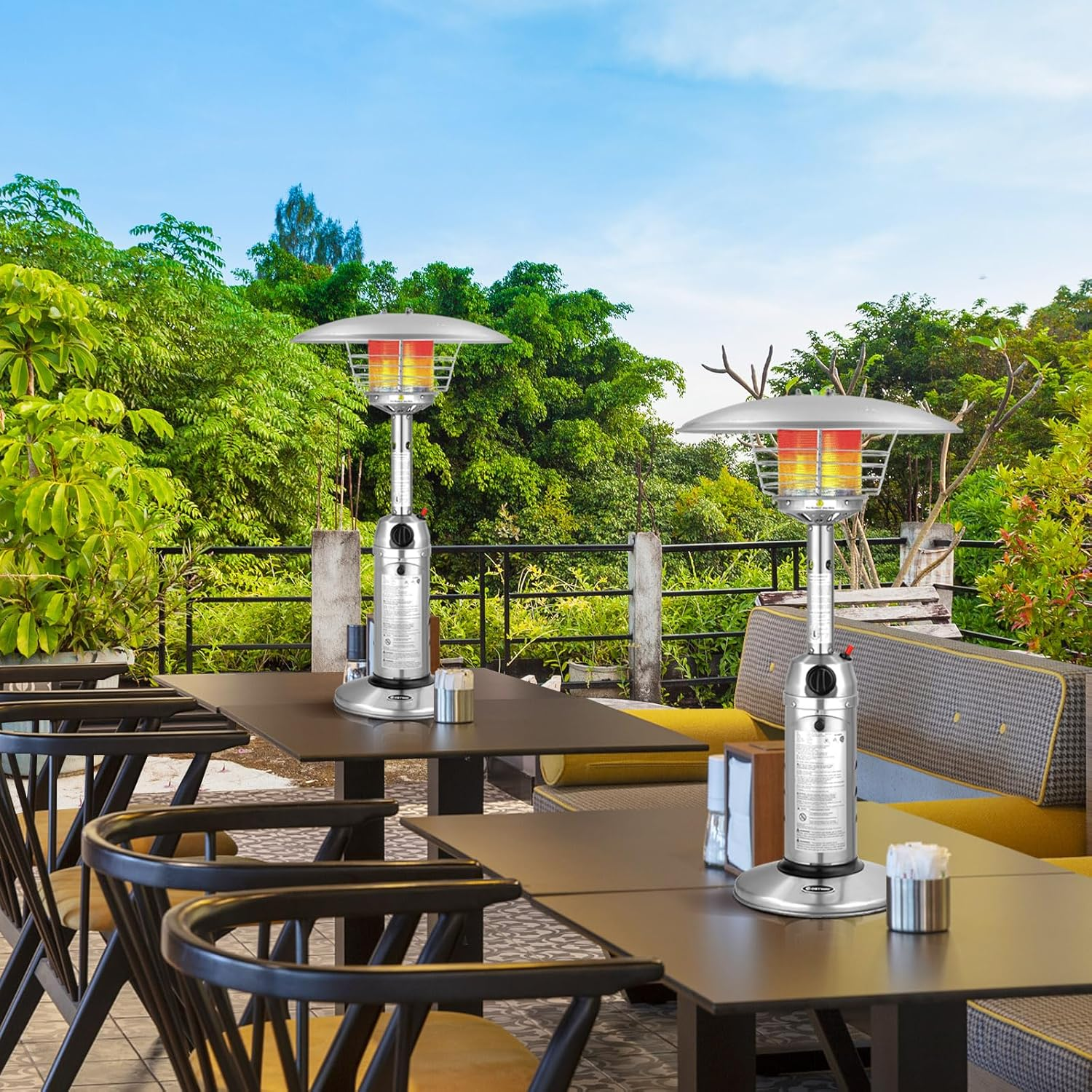 Giantex Outdoor Propane Patio Heater, 11,000 BTU Portable Tabletop Heater W/Weighted Base, Stainless Steel, Adjustable Thermostat, Electric Heater for Backyard, Garden, Commercial Restaurant, Silver image number 6