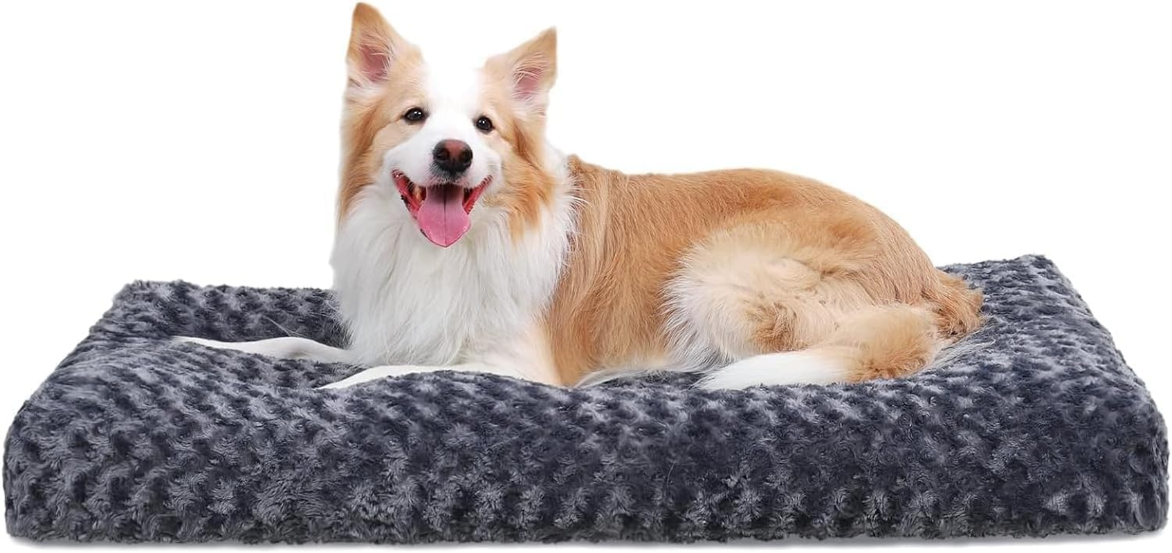 Washable Dog Bed, Dog Crate Mat Comfy Fluffy Kennel Pad Anti-Slip for Dogs, Soft Orthopedic Pad for Kennels for Dogs, Grey (90 * 60 * 8Cm) image number 2