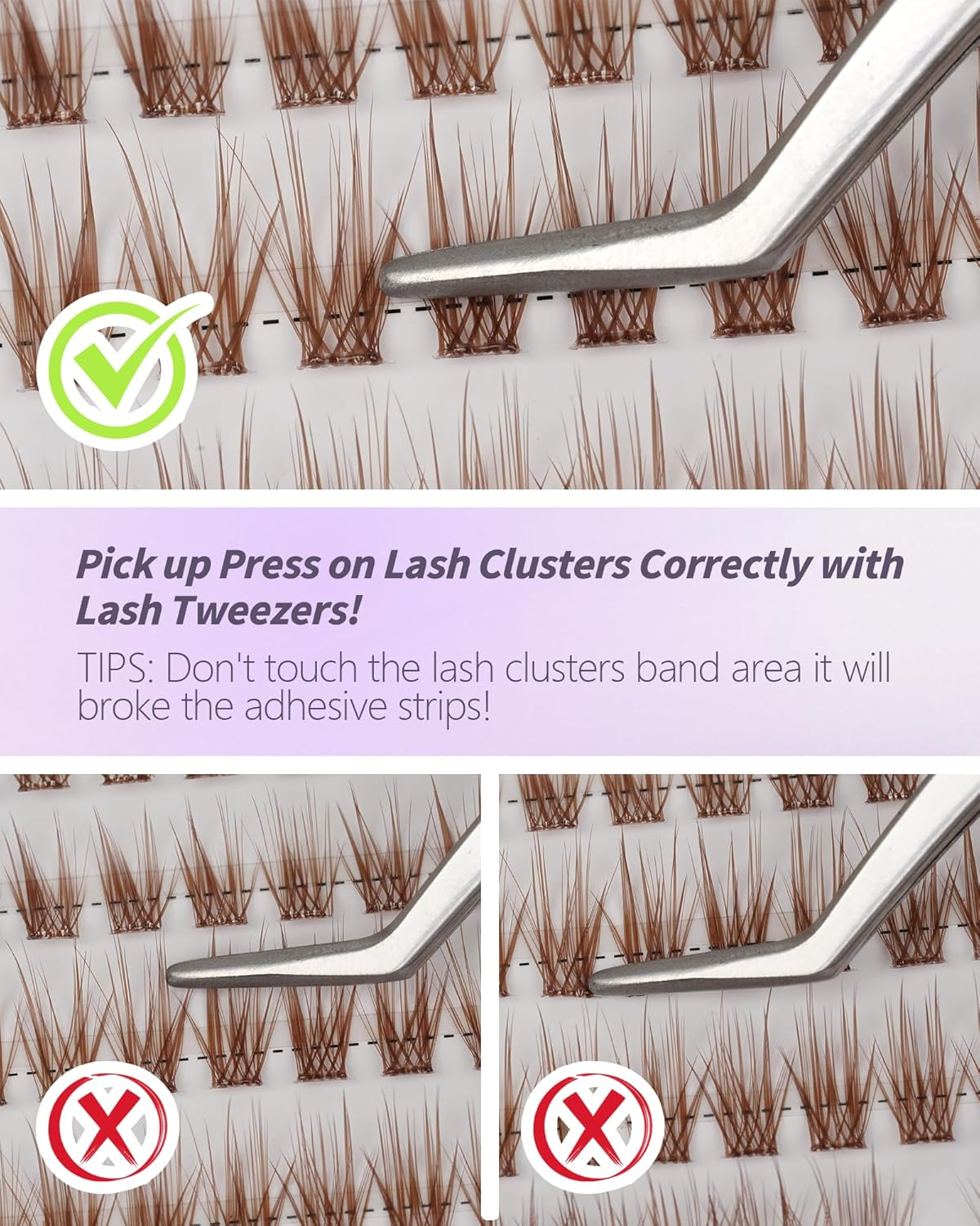 LZM Pre Glued Cluster Lashes Brown Self Adhesive Lashes Clusters Natural with Tweezers No Glue Needed Press-On Eyelashes Wispy Eyelash Extensions DIY at Home 10Mm 12Mm 14Mm 16Mm (YS10) image number 4