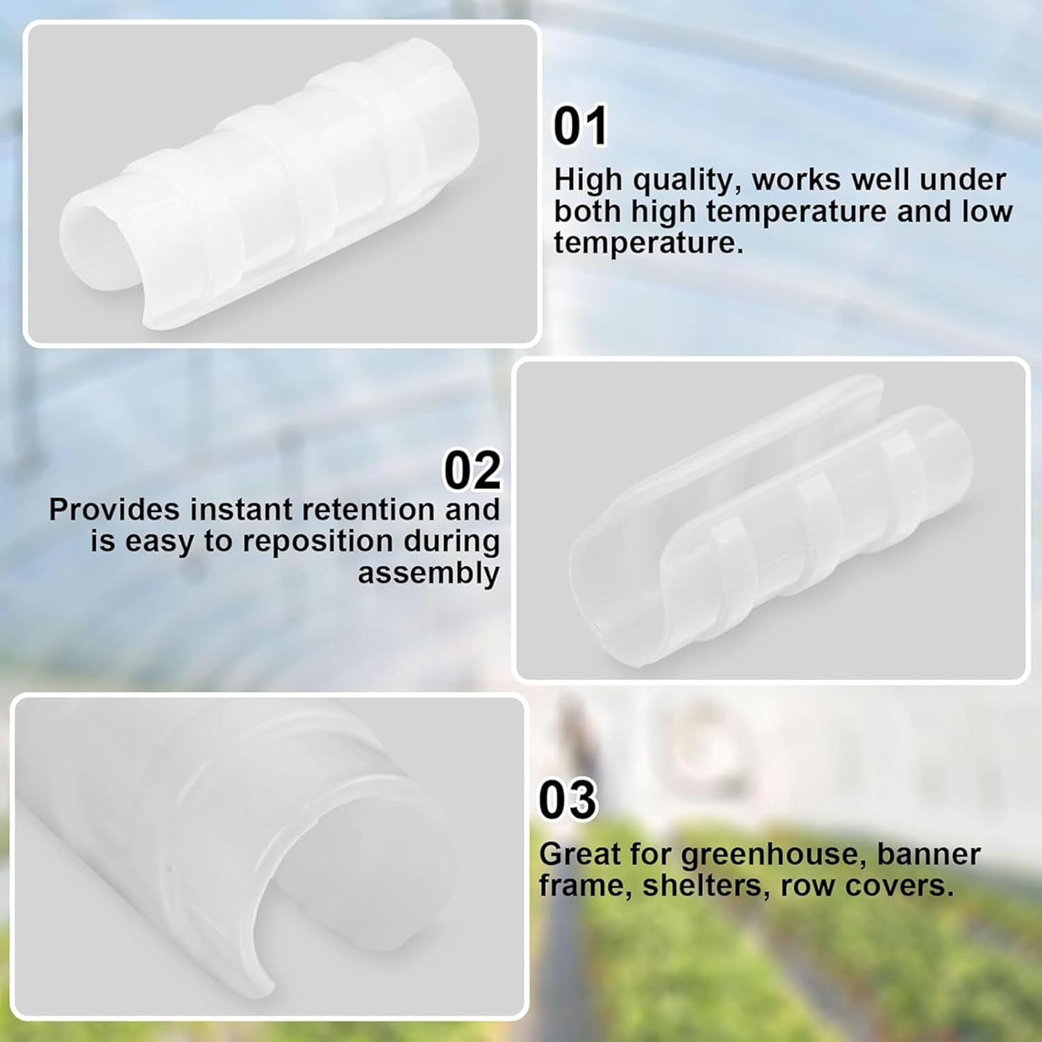 80PCS 1 Inch Greenhouse Clips - Heavy Duty ABS Plastic Clamps for PVC Pipe,Greenhouse Film,Sunshade Nets,Gardening & Farming (White)