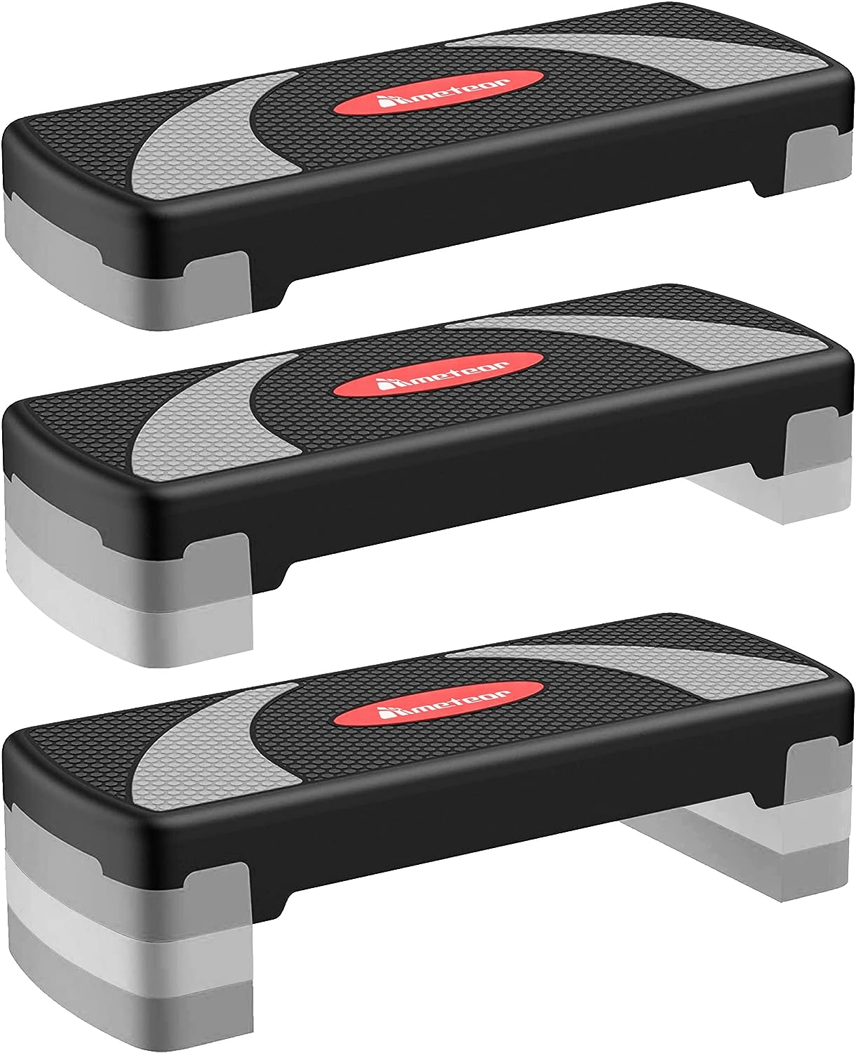 METEOR Aerobic Step Platform &ndash; Three Level Adjustable Stepper (10Cm-15Cm-20Cm) for Home & Gym Cardio Workouts & Fitness Training, Textured Non-Slip Surface, Max Capacity 200Kg image number 4
