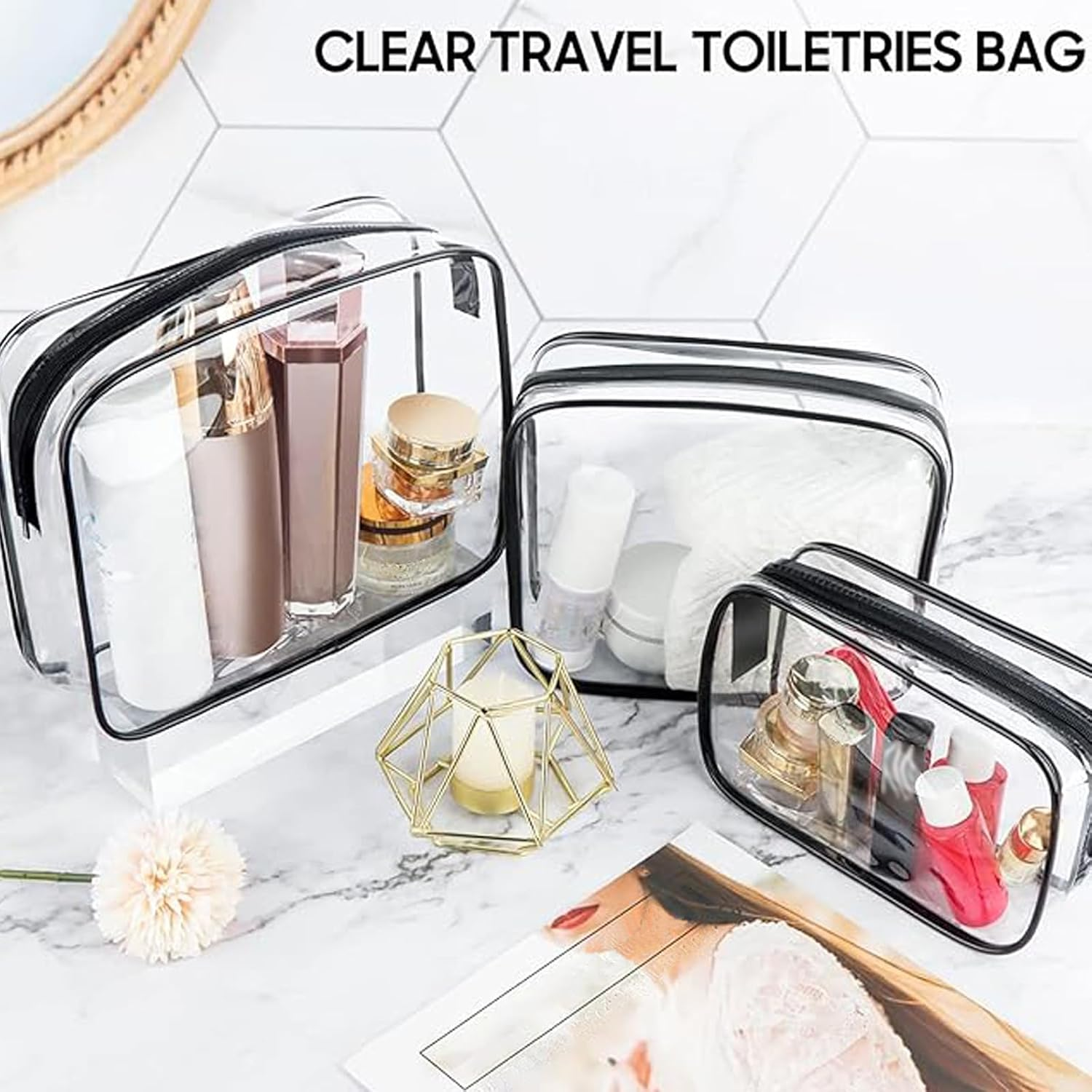 Clear Toiletry Bags for Traveling 4 Pcs, Waterproof Transparent Travel Makeup Bag with Zippers