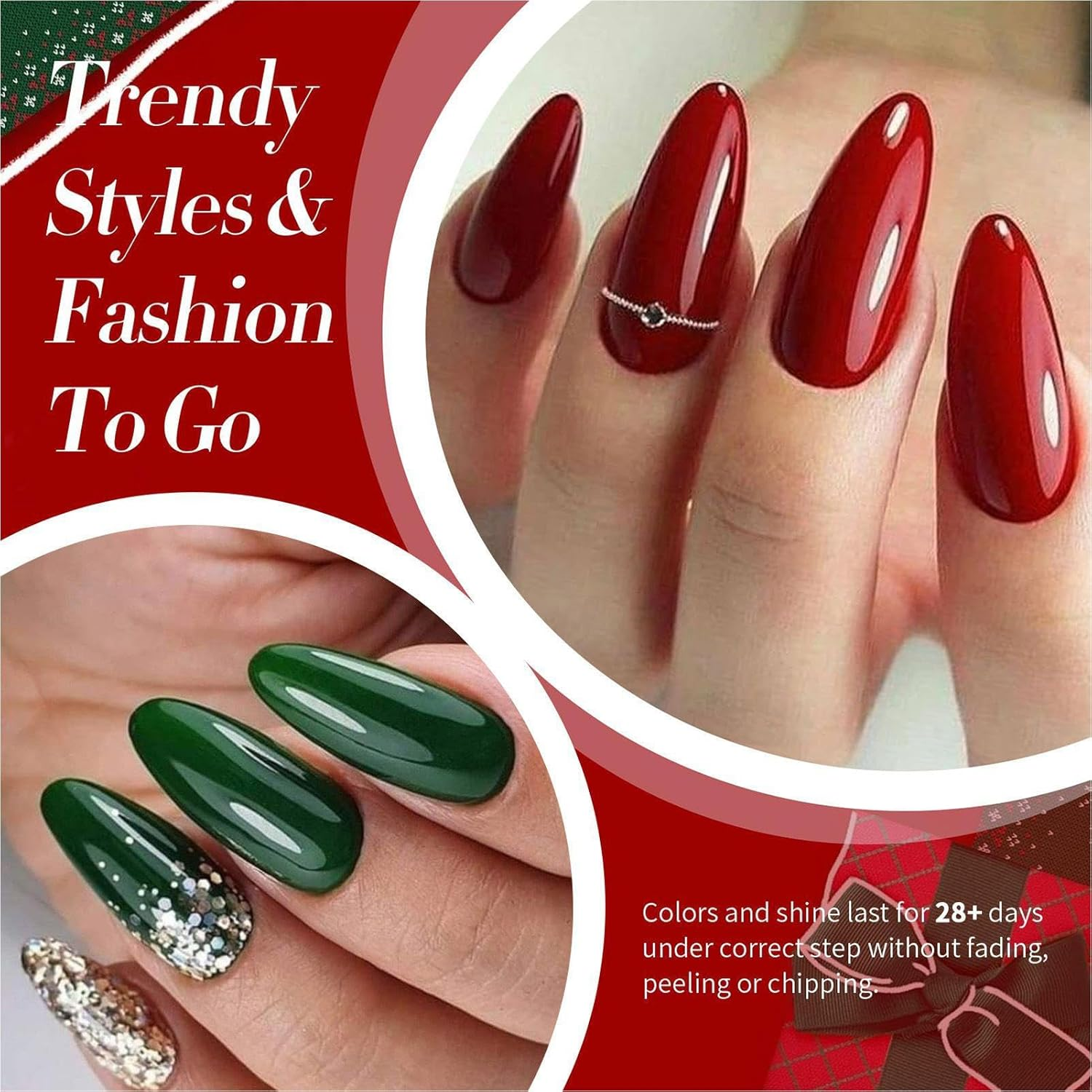 Christmas Gel Nail Polish - 6-Color Quick Dry Beauty Supplies | Sparkly Nail Polish | for Festival Manicure Salon Home Travel Wedding Bridal Spa Grooming Party Summer Holiday Daily