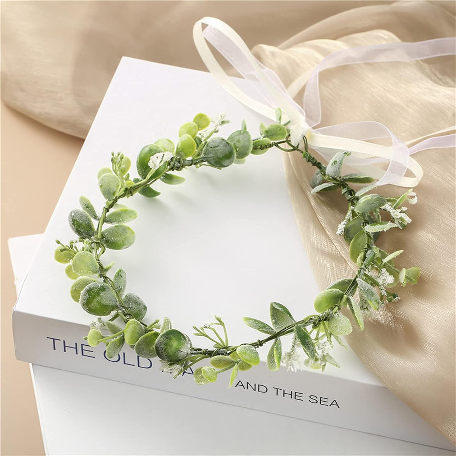 Flower Crown with Green Leaves, Adjustable Flower Headband for Bride, Flower Girl, Baby Girl, Maternity Photo - Style-H-Leaves image number 6