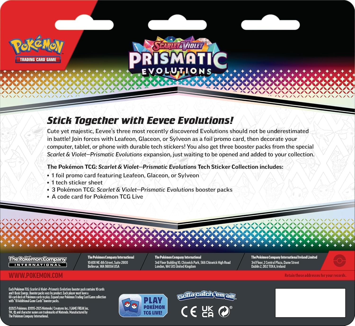 Pok&eacute;mon TCG: Scarlet & Violet&mdash;Prismatic Evolutions Tech Sticker Collection &ndash; Leafeon (1 Foil Promo Card & 3 Booster Packs)