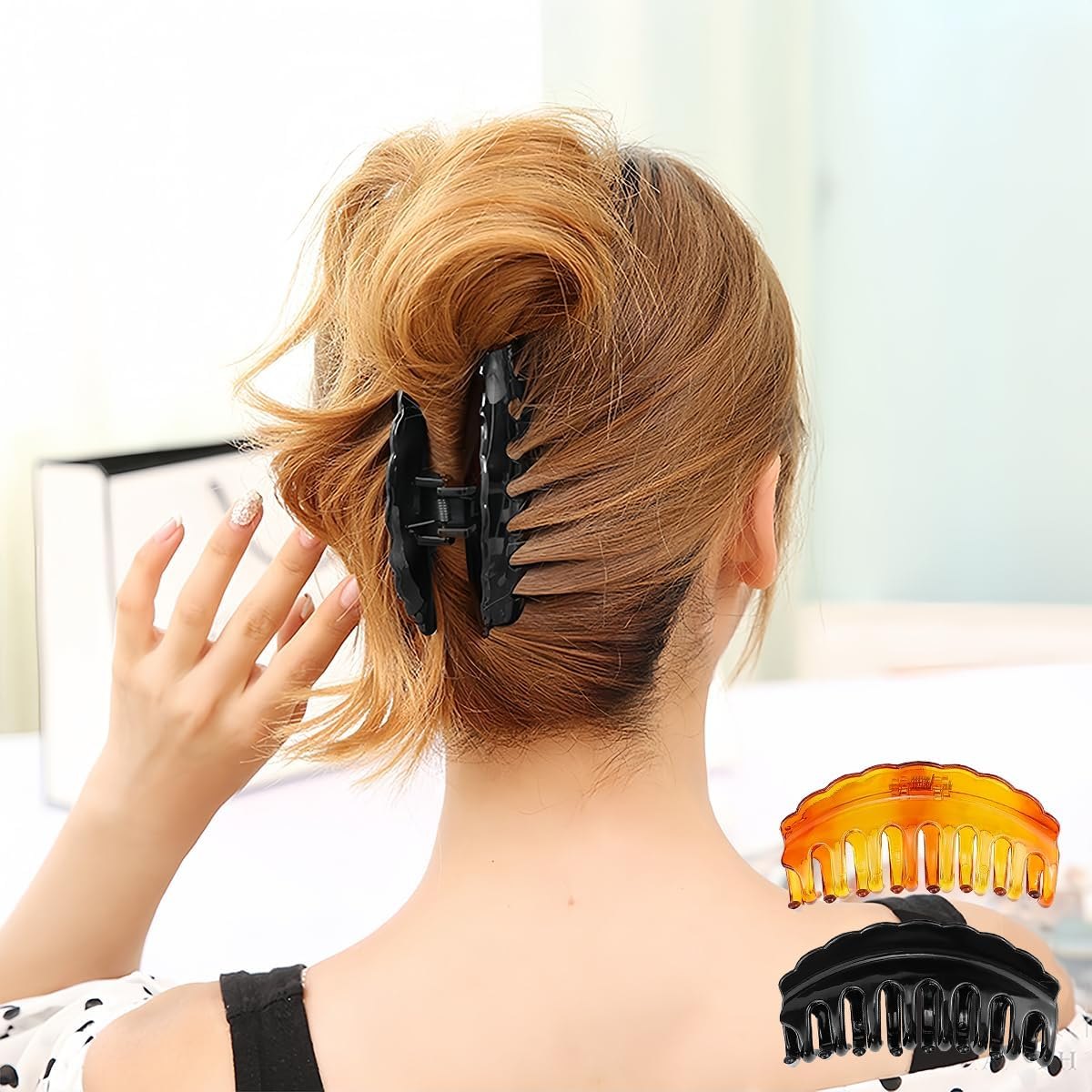 LNQ LUNIQI Women'S Hair Clip Set, 2 Pieces Plastic Hair Clips, Large Claw Hair Clips, Thick Hair for Women and Girls (1 Light Black + 1 Brown) image number 6