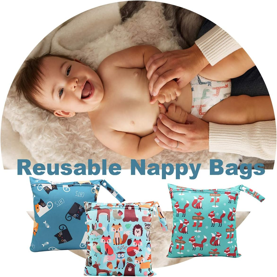 Wet Bag, Wet Bag, Pack of 3 Nappy Bag, Changing Bag, Wet Bags, Reusable Organiser Bag, Washable with Zip for Baby, Toddler, Travel, Gym