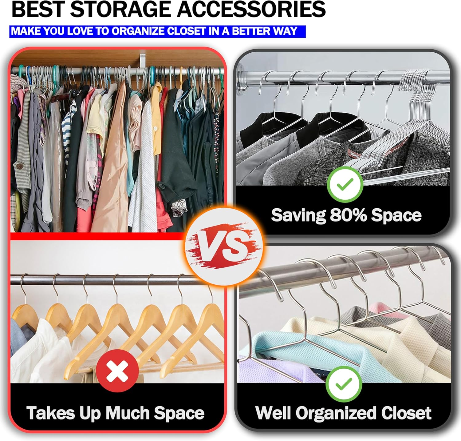 GVTECH Metal Stainless Steel Hanger, [50 Pack] Solid Hanger 42 CM Heavy Duty Lightweight Sturdy and Durable for Standard Jacket Pants Space Saving Home Hangers for Adults (50 Pack) image number 2