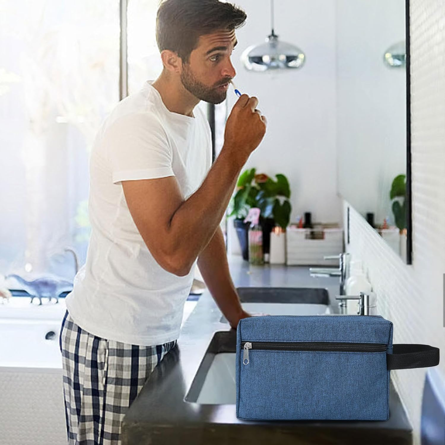 Wash Oxford Cloth Toiletry Organizer Shower Bag, 2Pcs Men Hanging Dopp Kit Canvas Toiletry Bags, Oxford Cloth Toiletry Bag Portable Travel Shaving Dopp Kit for Men image number 5