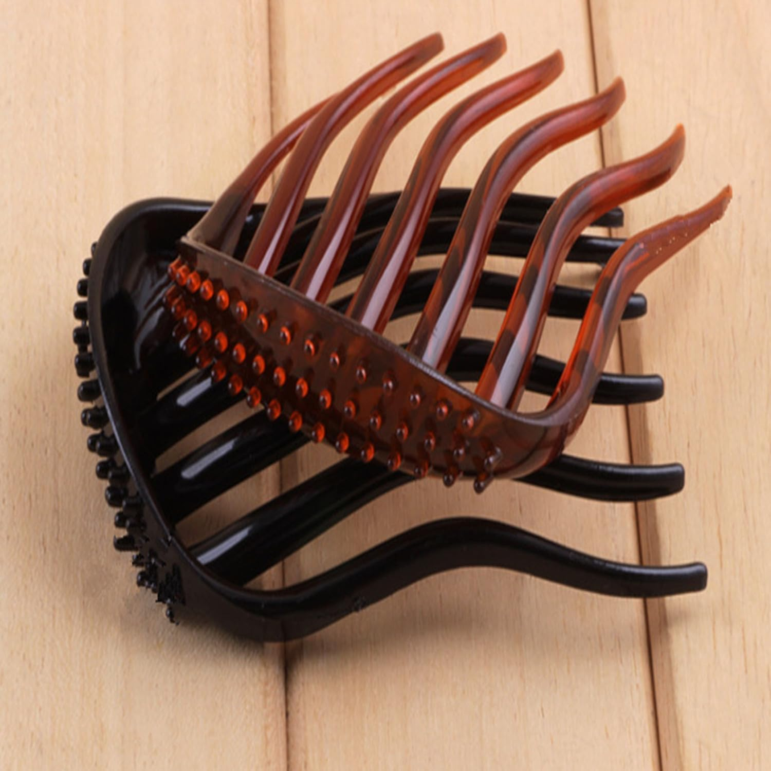 Hair Comb Pack of 2 Plastic Side Hair Twist Comb French Twist Comb Hair Clips with Teeth for Hair Styling Accessories for Women and Girls (Black & Brown) image number 2