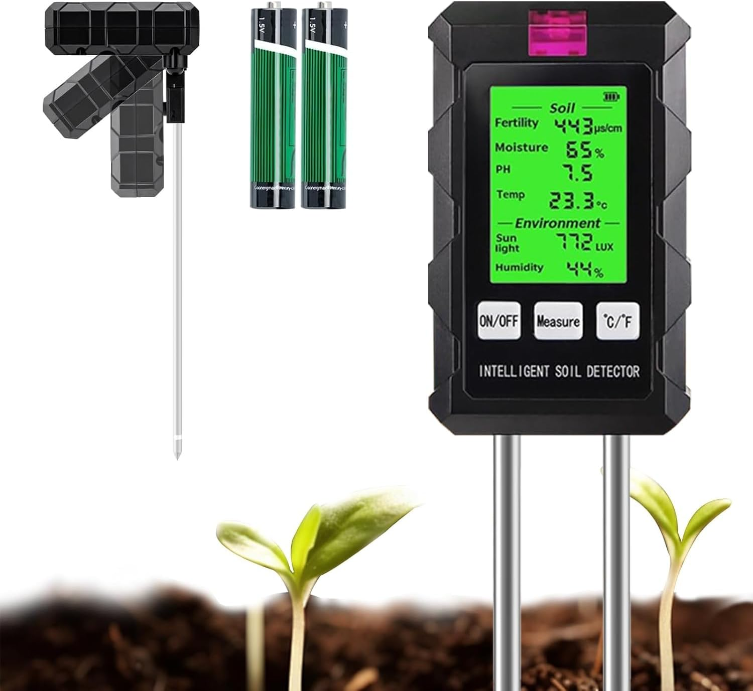 Soil Test Kit,Soil Moisture Meter/Air Hygrometer Meter/Ph Meter/Sunlight Intensity/Fertility Soil Tester Agricultural Planting 6-In-1,Thermometers for Gardening Tools image number 5