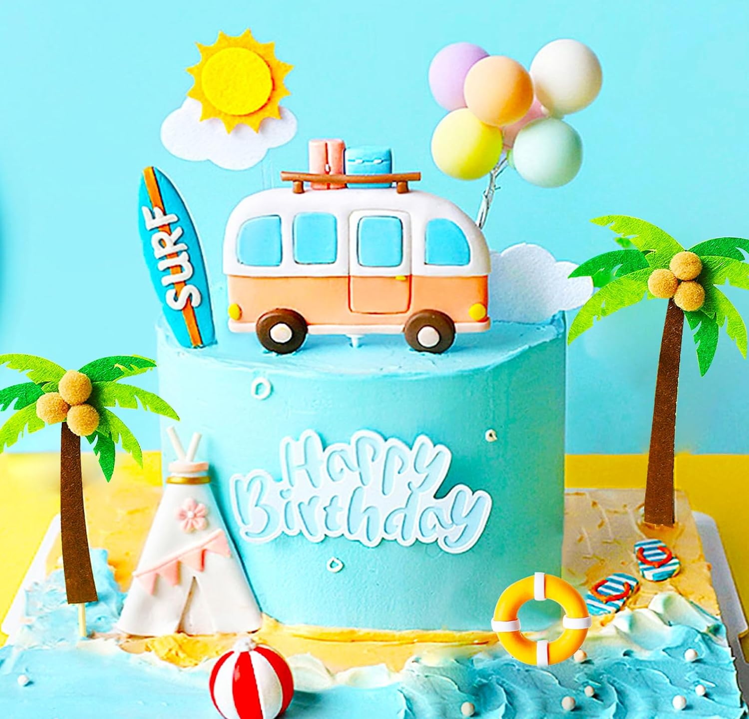 Jevenis 8 PCS the Big One Surf Birthday Cake Decoration Surfing Birthday Decoration Beach Surf Wave Cake Topper Surf up Sign Surf Birthday Party Supplies image number 5
