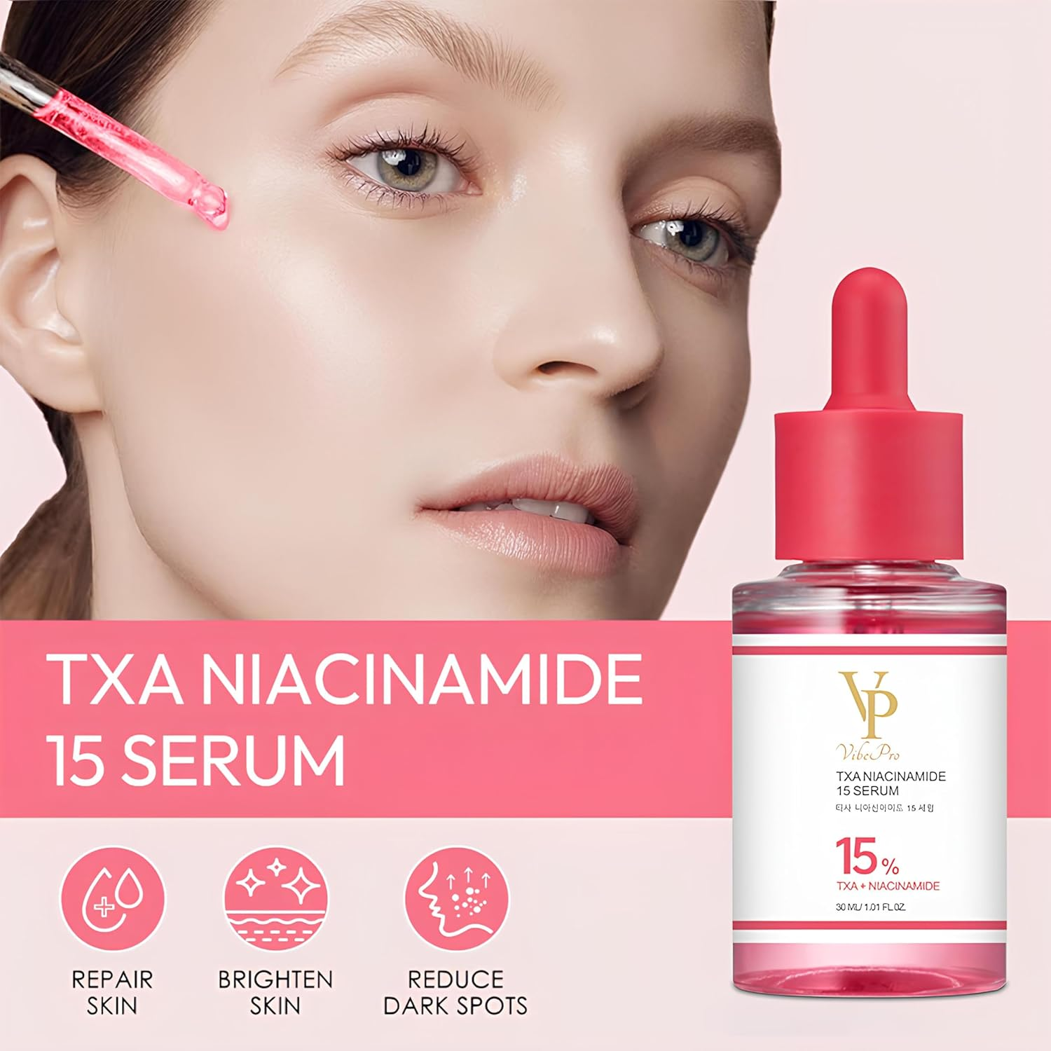 Vibepro TXA Niacinamide 15% Serum, Professional Facial Treatment Serum, Hydrating Formula for Radiance and Even Tone, Anti-Wrinkle Skincare Solution, Korean Skincare, 30Ml - Vibepro image number 4