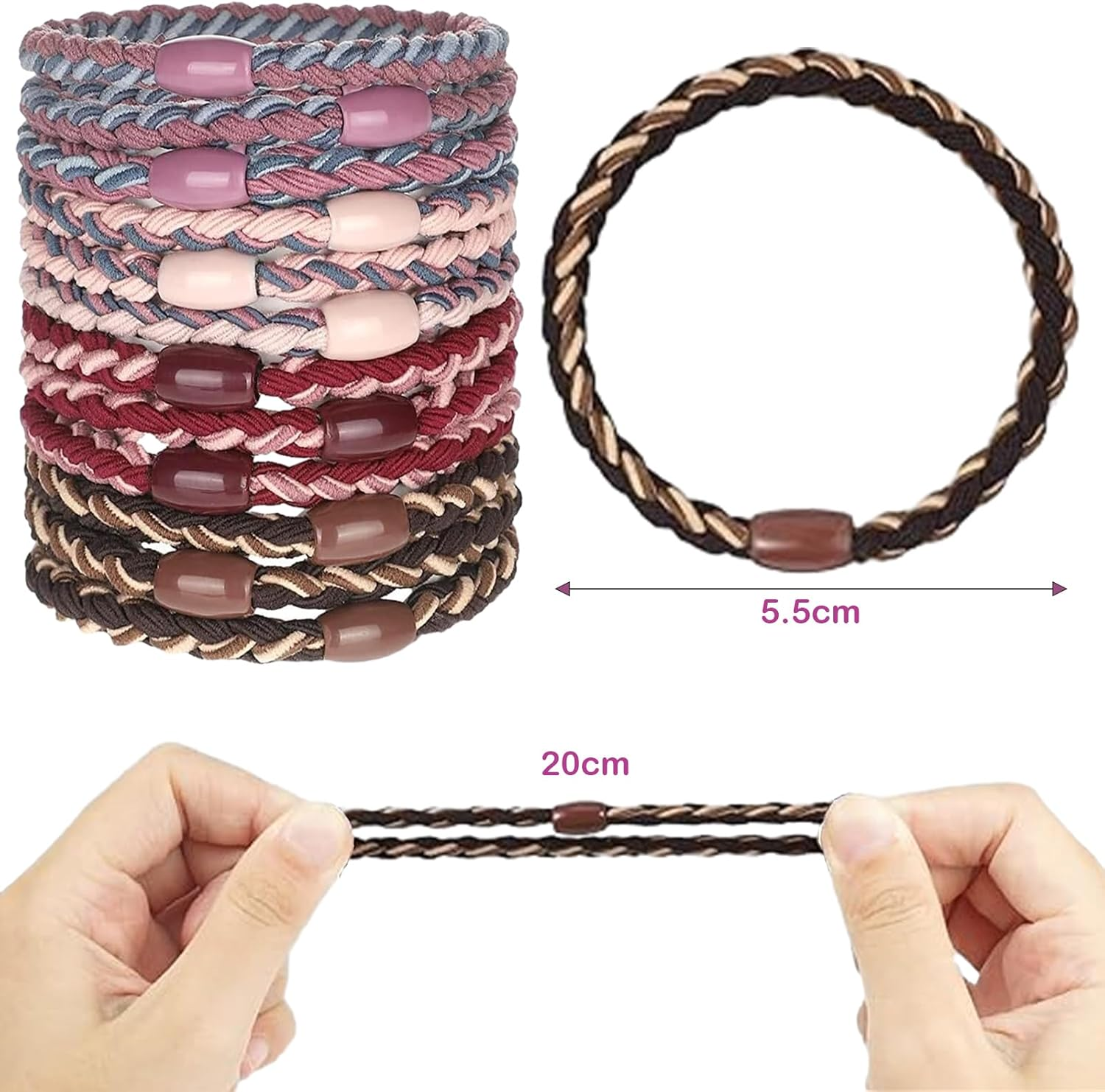 EUDUQ Pack of 24 Hair Bobbles for Girls, Multicoloured Braided Hair Scrunchies Women'S Set, Elasitc Hair Tie, Fashion Braid Elastics, Reusable Hair Bands for Thick and Curly Hair image number 1