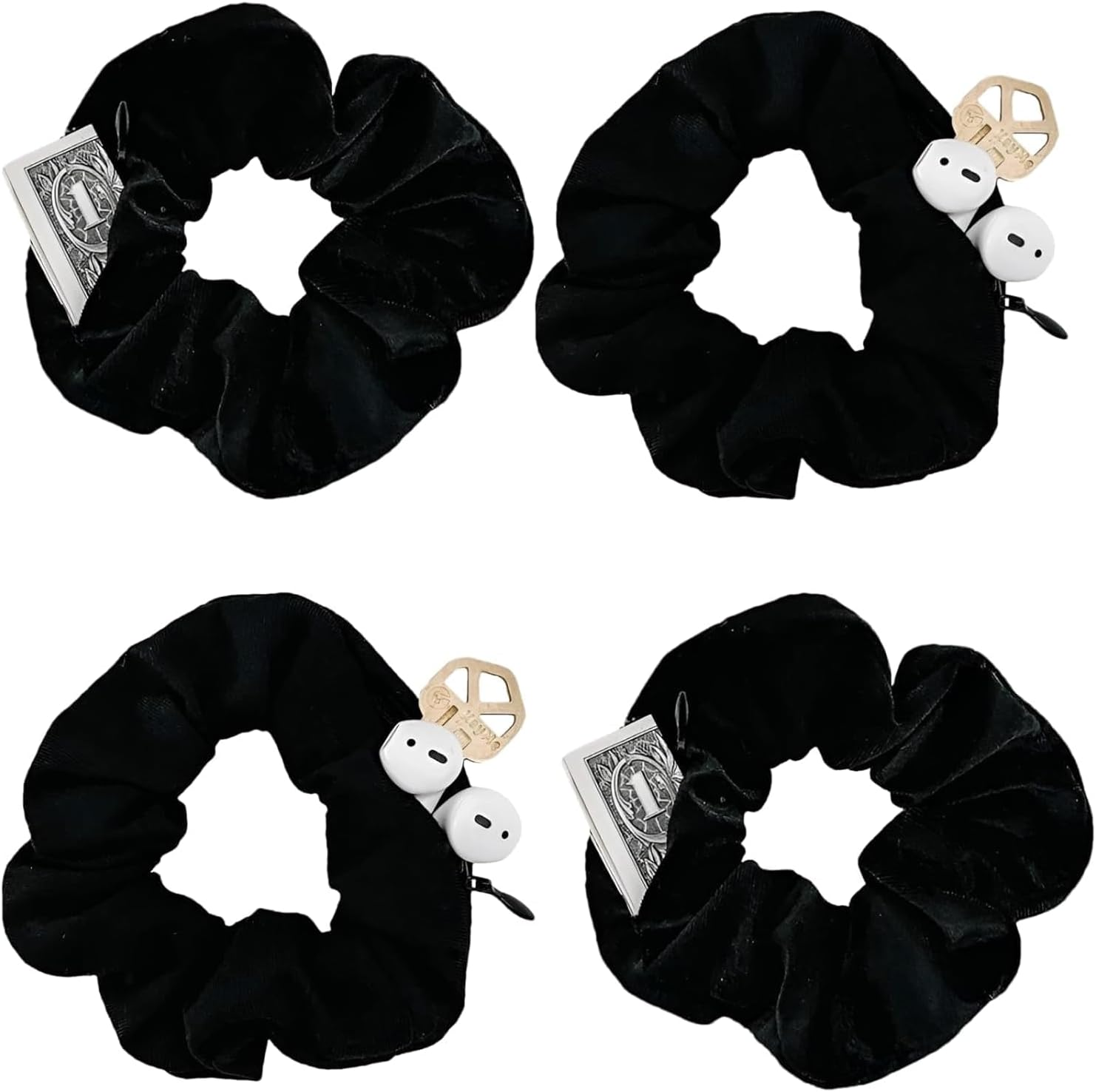 Velvet Hair Scrunchies with Zipper Pocket,2Pcs Velvet Scrunchies with Pocket Hidden Zipper,Velvet Hair Ties Velvet Hair Scrunchie with Zip Pocket,Black Velvet Scrunchies Zipper Pocket Hair Scrunchie image number 2