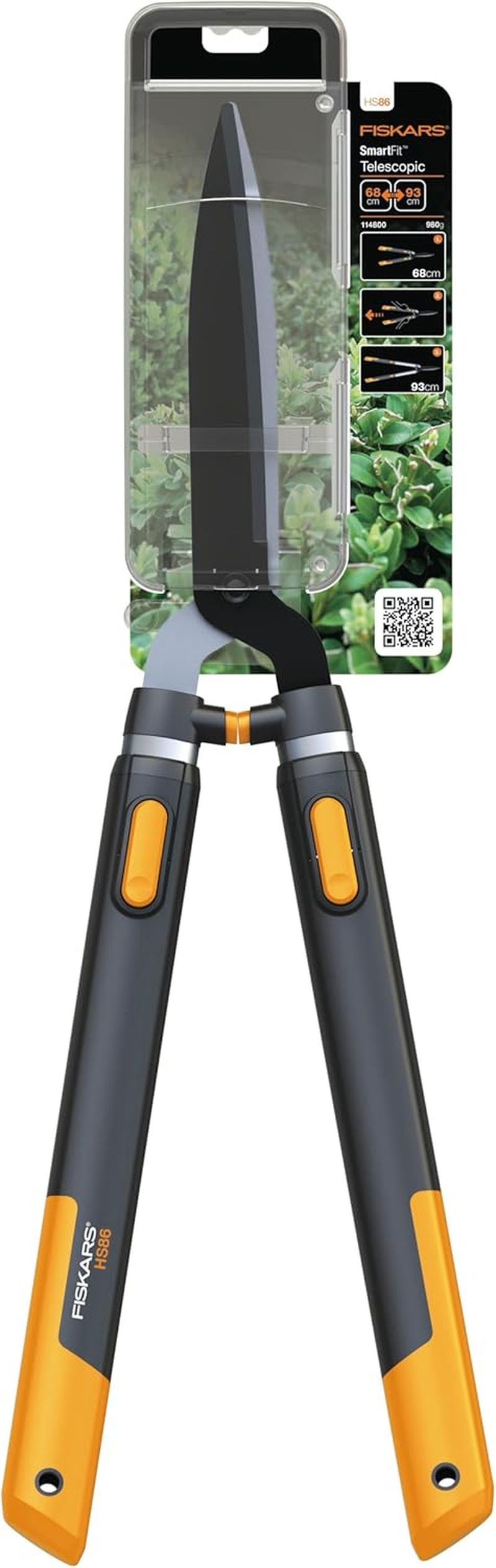 Fiskars Smartfit Hedge Shear HS86, Telescopic, Non-Stick Coating, High-Quality Steel Blades, Length: 68-93 Cm, Black/Orange, 1013565 image number 4