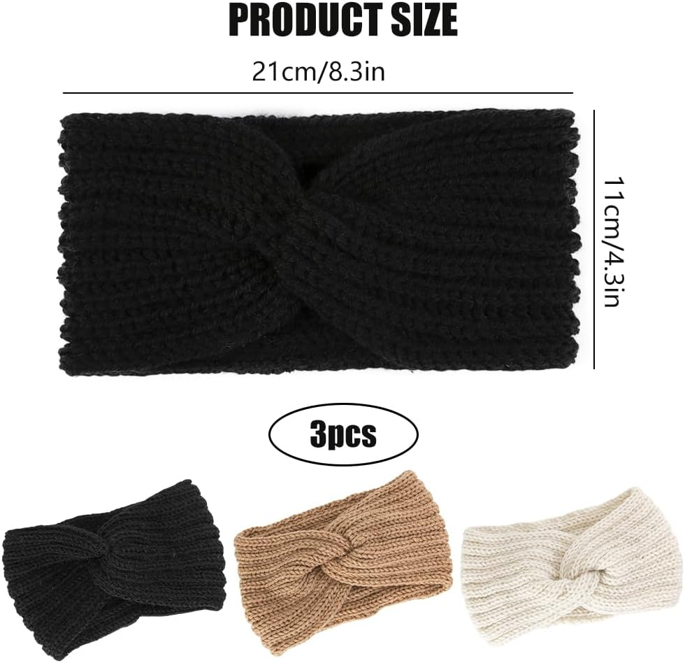 Women'S Winter Headband, Women'S Knitted Ear Warmers, Pack of 3, Thick Headbands, Girls, Knitted Headband, Headwrap, Hair Bands, Warm Winter Gifts image number 2