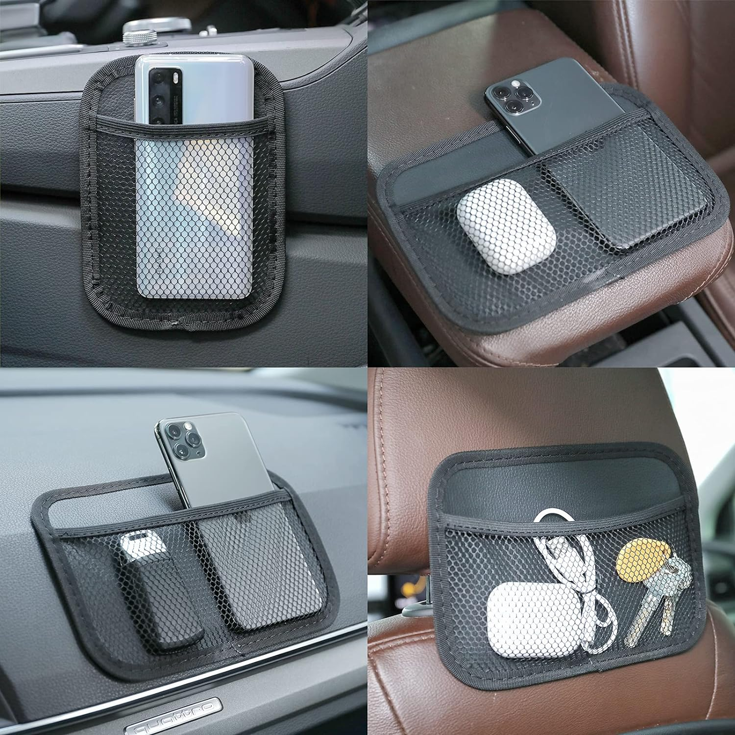 INNOLIFE Car Net Pocket Side Clutter Scattered Storage Phone Holder Strong Paste Organizer 8"X5.75"(3Pcs L, 1Pcs S) image number 2