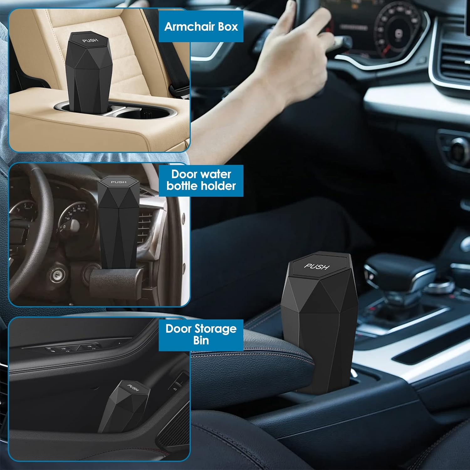 2Pcs Car Trash Cans, Leakproof Universal Mini Automatic Portable Garbage Bin with 2 Roll Garbage Bag, Easy to Clean, Diamond Shaped Interior Automotive Accessories for Car Door (A) image number 1