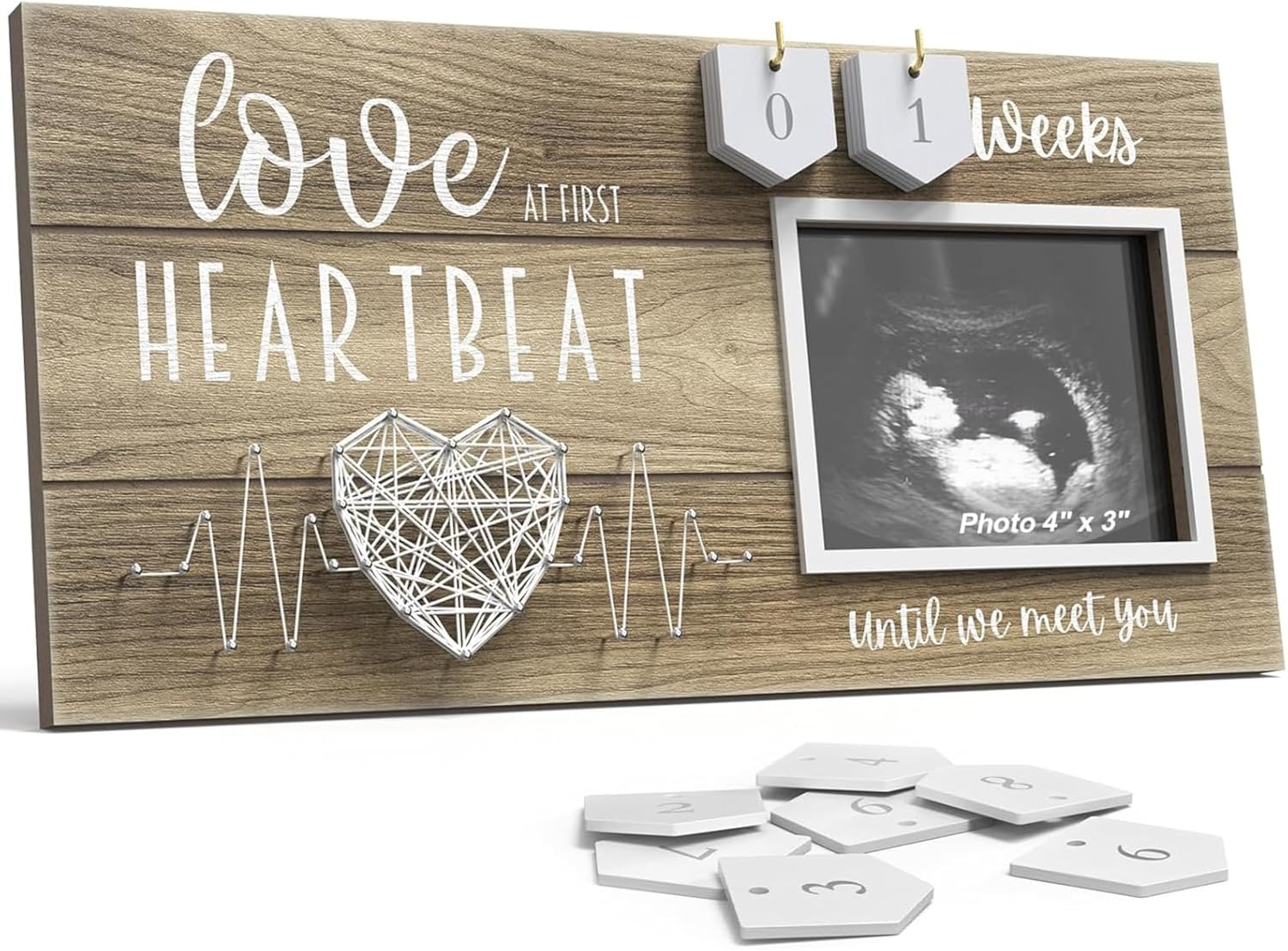 RIKONDA Countdown Sonogram Frame with Wooden Week Plaques - 10X15Cm Pregnancy Keepsake for Ultrasound Photos, Baby Shower & Nursery Decor (450G)