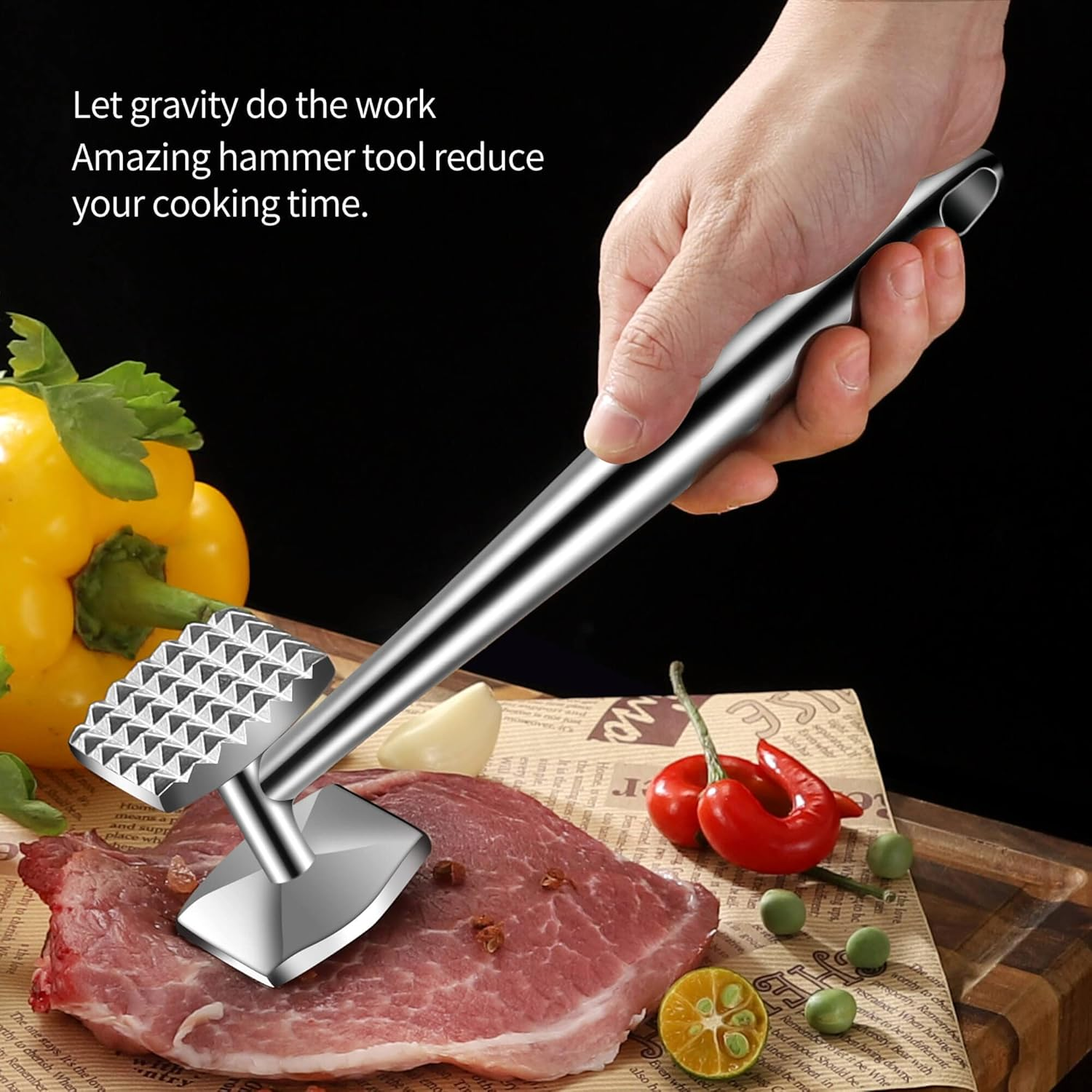Aliglow Meat Tenderizer 304 Stainless Steel Meat Hammer/Mallet Tool/Pounder for Tenderizing and Pounding Steak, Beef and Poultry. Solid Metal Construction image number 4
