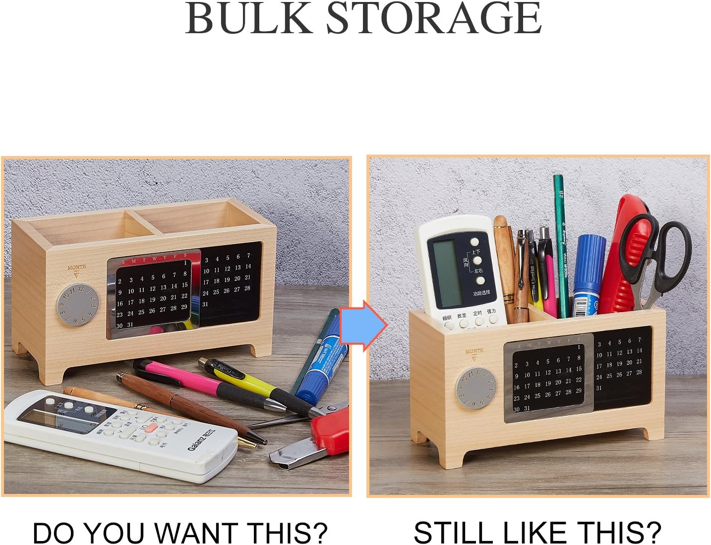 Artinova Wooden Office Desk Organizer Pen and Pencil Holder Stationery Storage Box with Calendar for the Desk ARTA-0006M image number 3