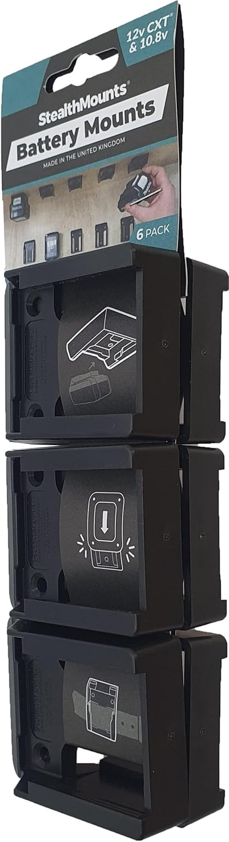 Stealthmounts Battery Holder Compatible with Makita 12V CXT (6 Pack) - Black | Stealthmounts Battery Mounts | Made in the UK image number 1