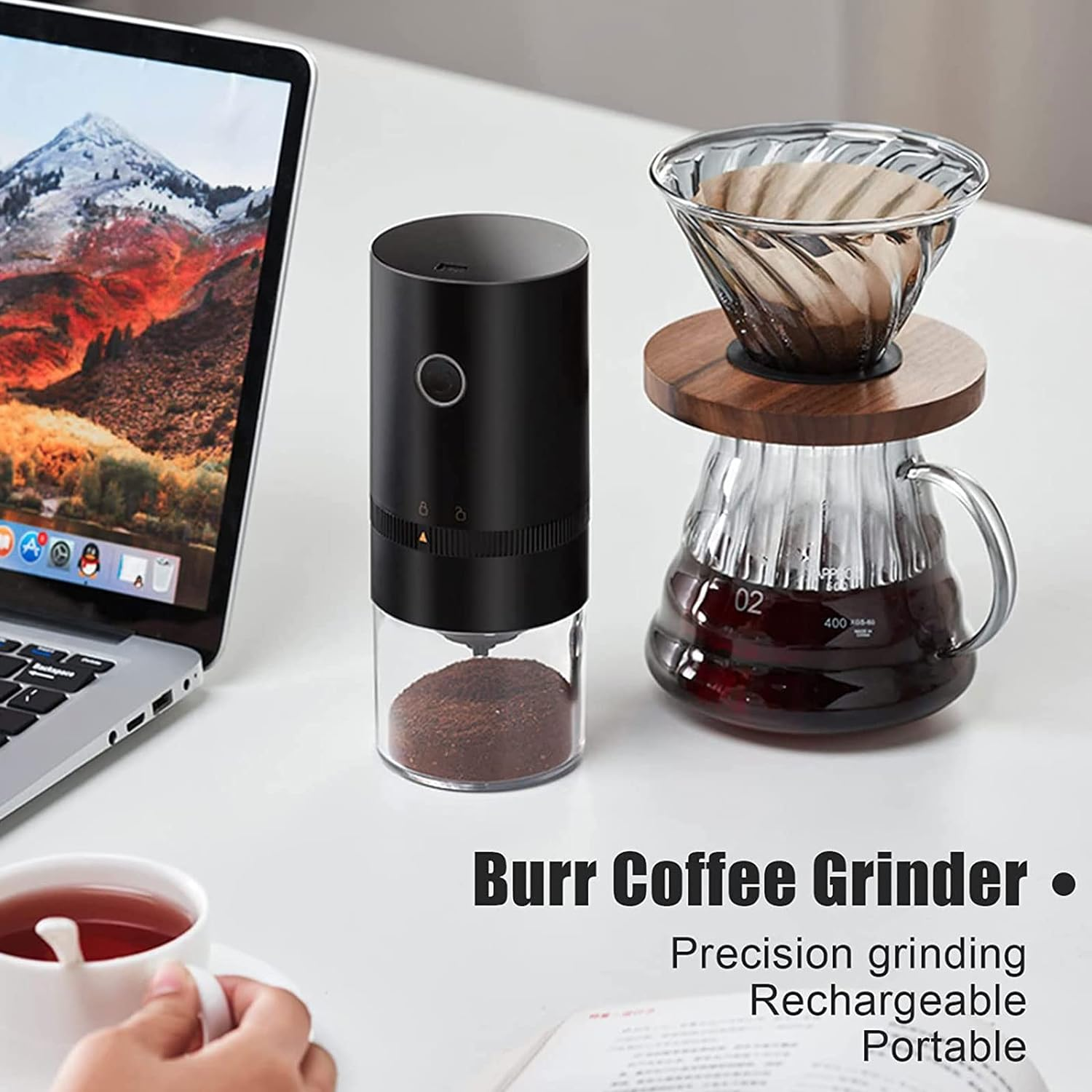 Electric Coffee Grinder,Spice Grinder and Herb Grinder,4 Cups/30G/1Oz Compact Automatic Conical Burr Grinder Coffee Bean Grinder with Multi Grind Setting for Espresso Drip Pour over French Press, USB Rechargeable image number 6