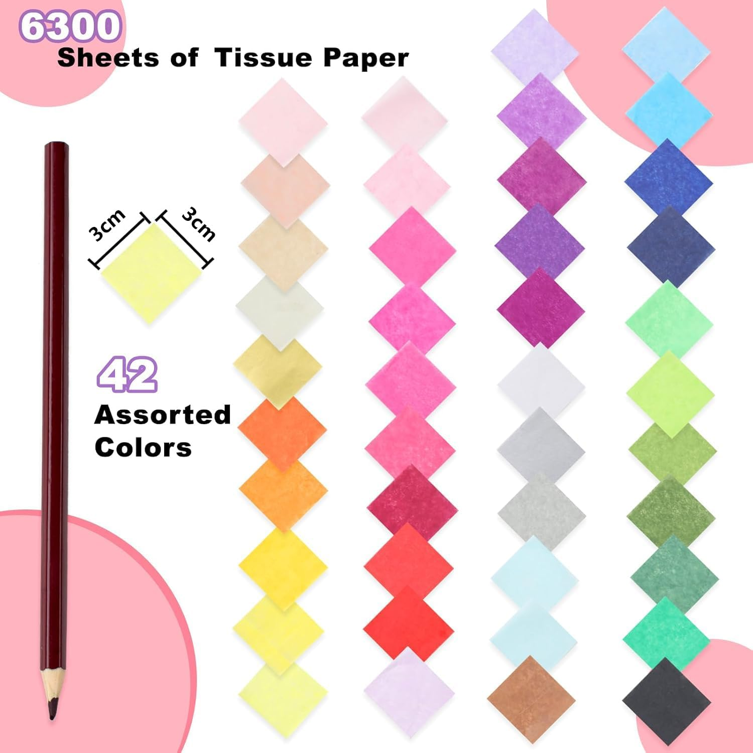 6300 Pcs 3Cm Paper for Crafts, 42 Assorted Colored Paper, Colors Art Rainbow Bulk for Crafts, Art Projects, Birthday Party image number 6