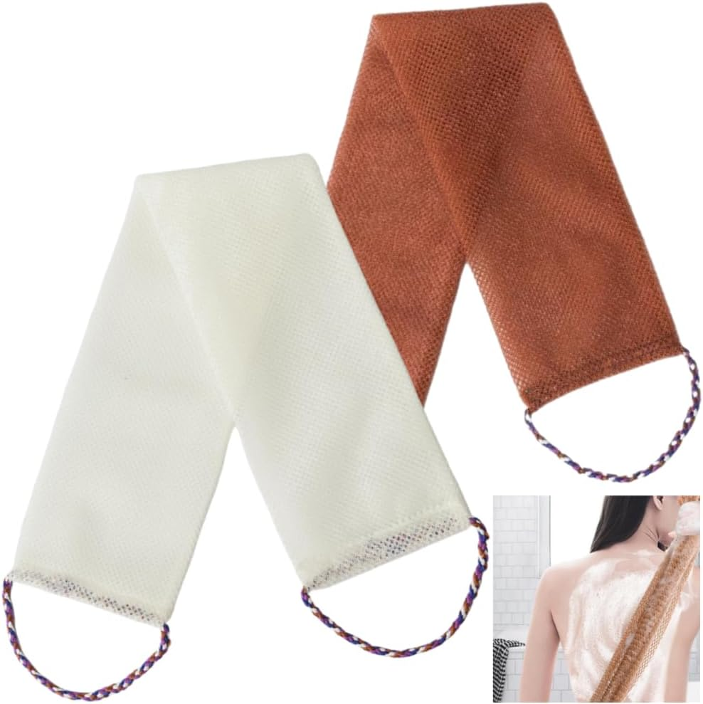 Afzoryxn 2 Pcs African Bath Net Sponge,African Exfoliating Net Washcloth,African Net Sponge,Bathing Sponge Net,Long African Bath Sponge,African Exfoliating Net for Skin Smoother Daily Use.(Coffee Brown+White) image number 3
