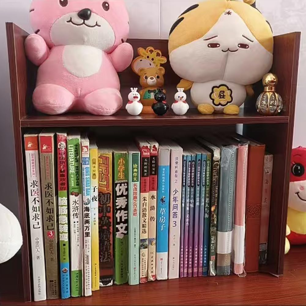 Hbluefat Desktop Bookshelf, 2-Tier Wood Desk Display Stand Organizer, Small Tabletop Bookcase Storage for Home Office, Living Room, Bedroom (Teal) image number 2