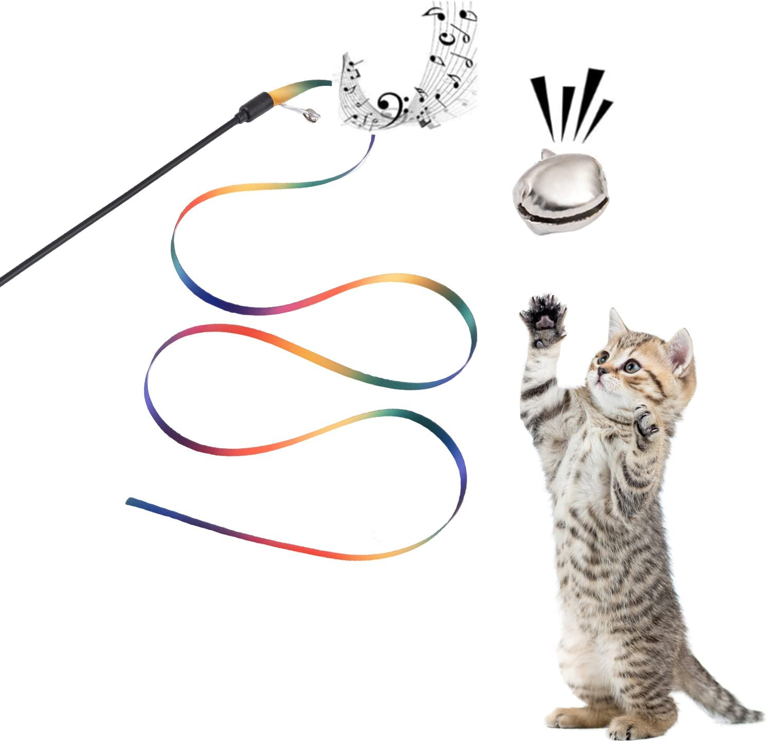 Cat Toys, Cat Rainbow Wand Toy Cat Teaser Toy, Interactive Cat Toy Wand Kitten Toys, Colorful Ribbon Charmer for Indoor Cats to Play Chase Exercise - 2PCS