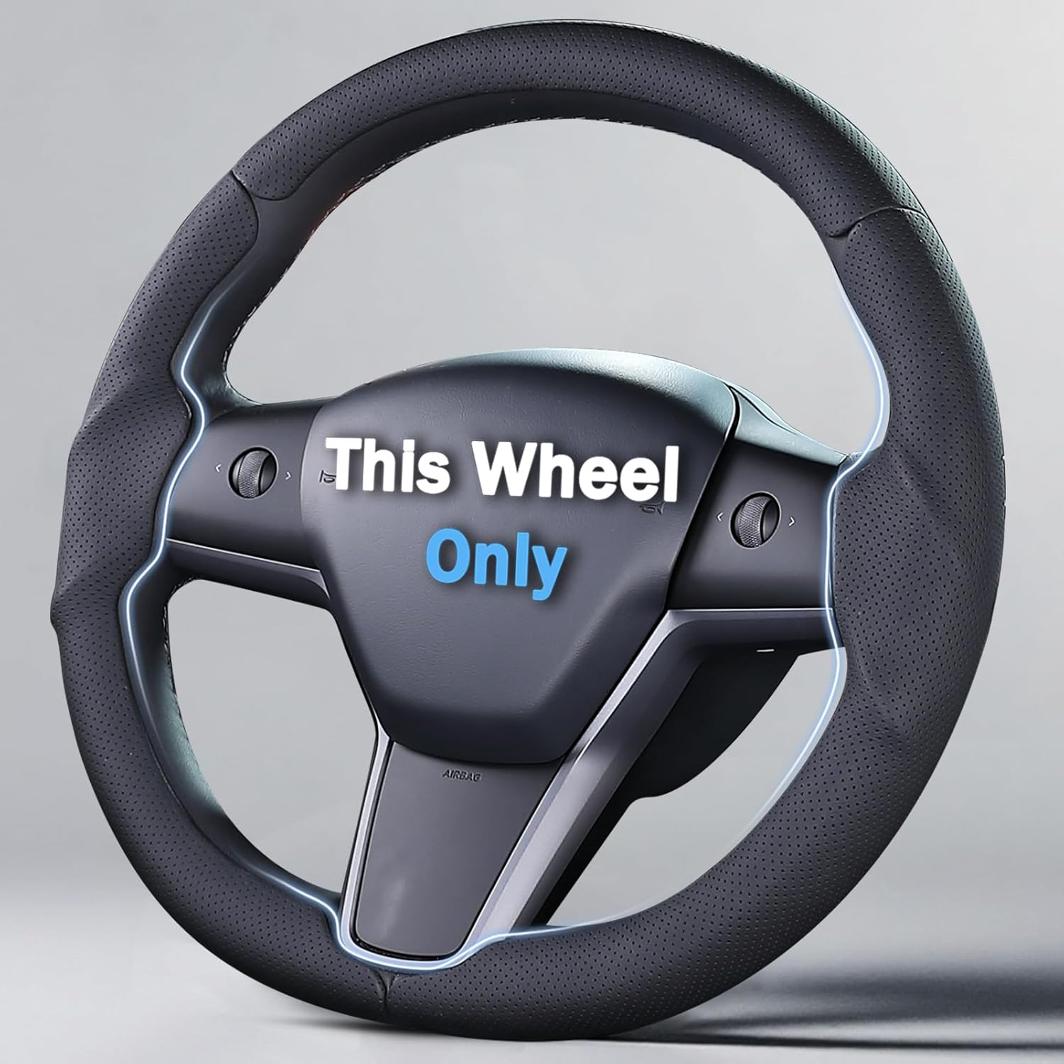 Steering Wheel Cover for Tesla Model 3 2024-Present Highland/Tesla Model Y Juniper 2025-Present, Leather Steering Wheel Cover for Tesla Model 3 Highland/Y Juniper Accessories, Black