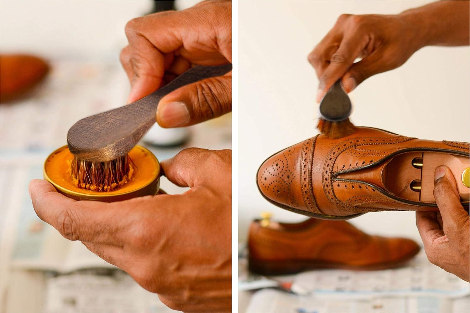 Shoe Brush Set - Horsehair for Shine Polish Buff 3 Pcs Dauber Applicator Brushes + 1 Pc Shoes Cloth Glove Brown 20.5 X 16X 6 Cm image number 4