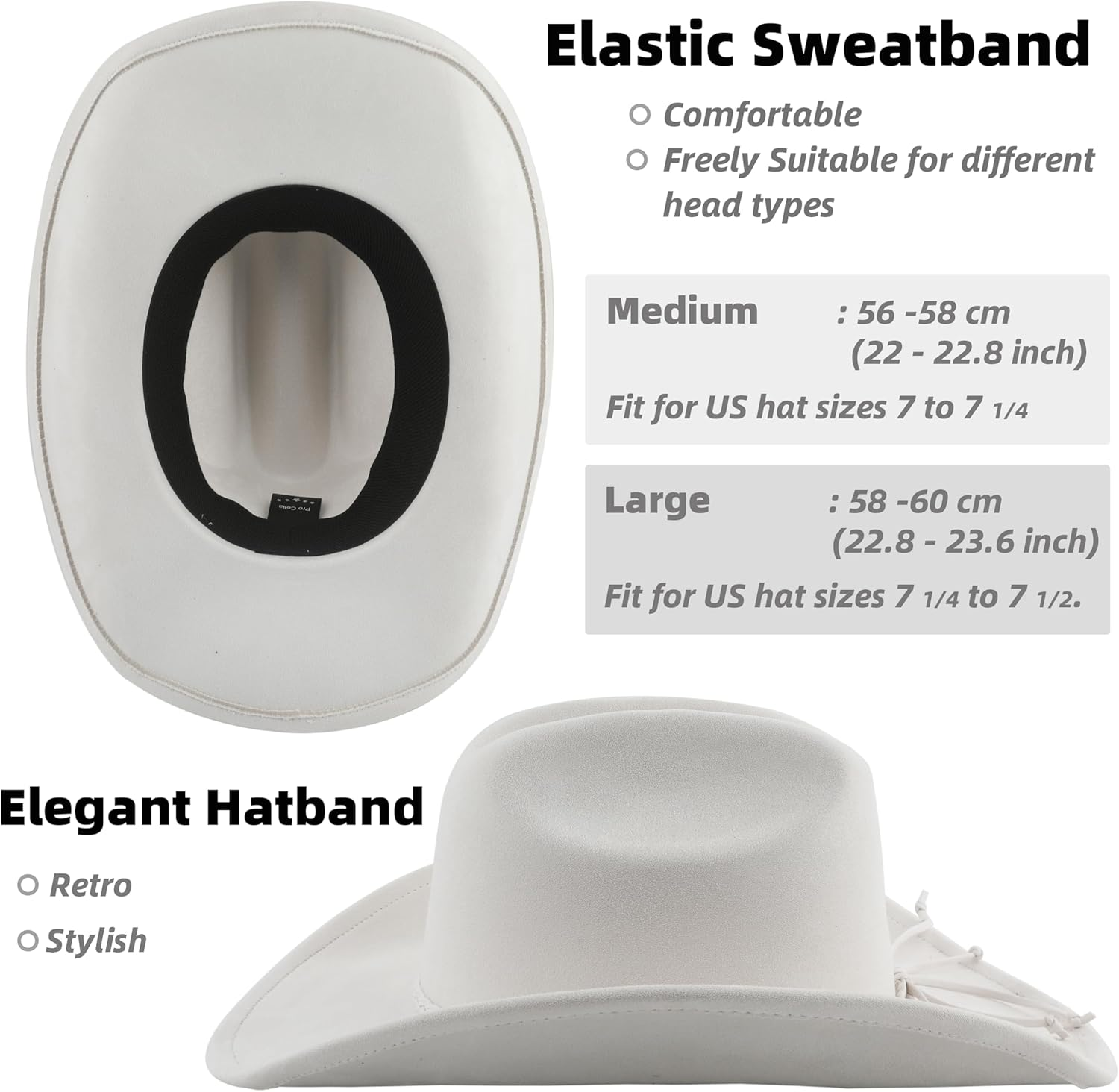 Big Wide Brim Cowboy Hat for Women Men Felt Western Cowgirl Hats image number 3